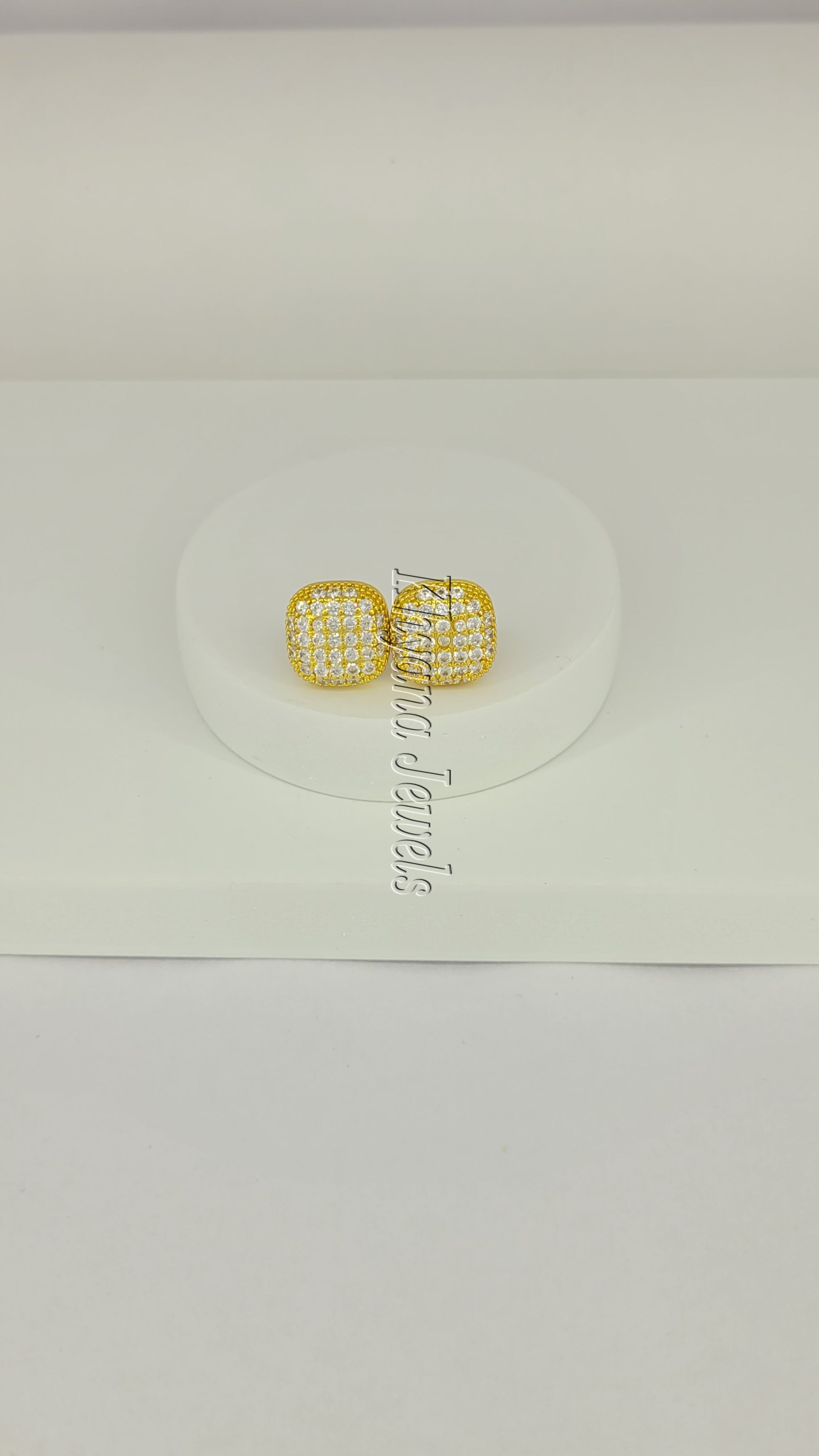 Anti-Tarnish Gold Plated Pave CZ Cushion Stud Earrings