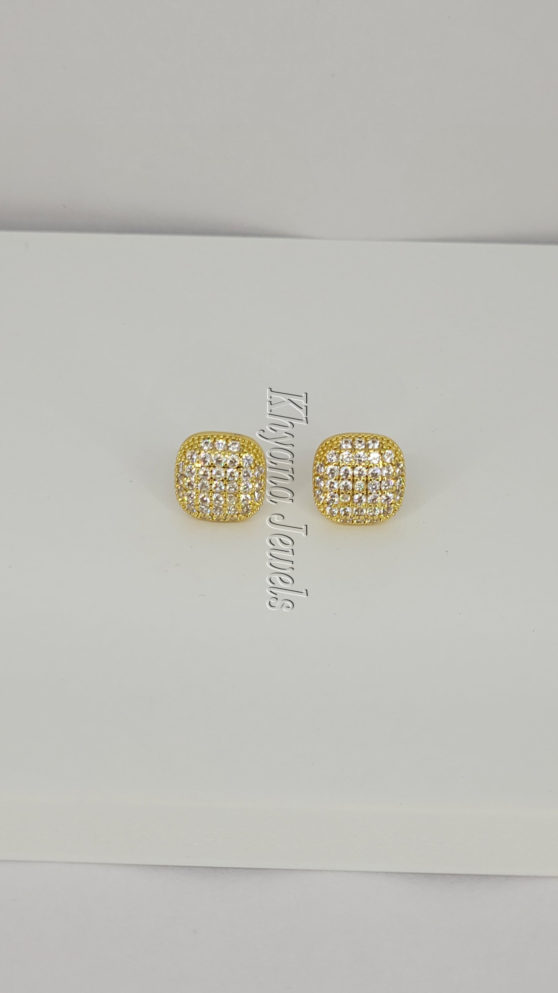Anti-Tarnish Gold Plated Pave CZ Cushion Stud Earrings