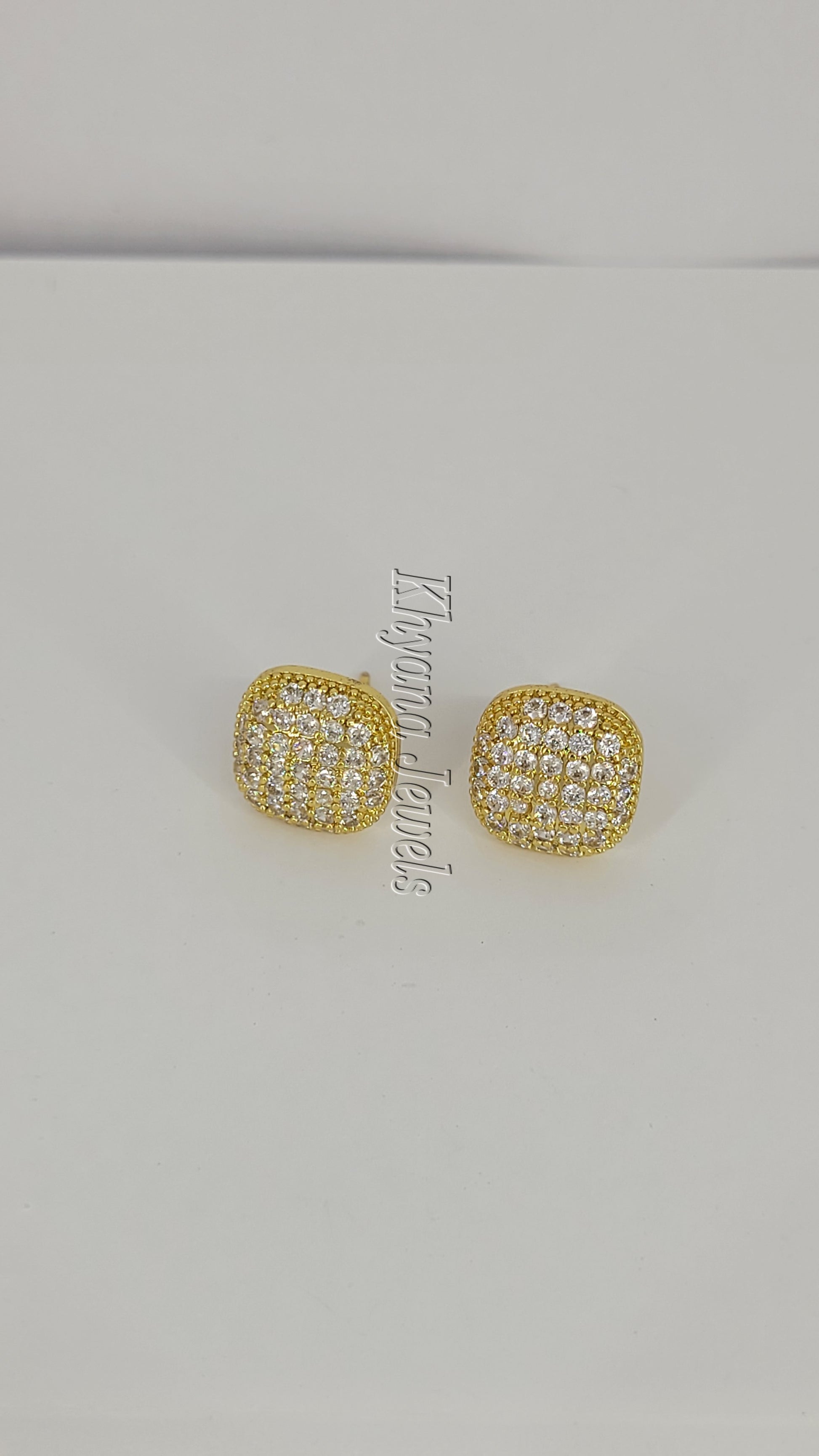 Anti-Tarnish Gold Plated Pave CZ Cushion Stud Earrings