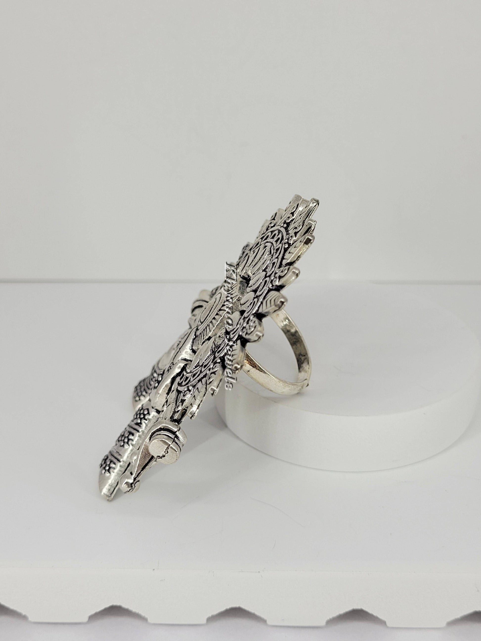 Oxidised Silver Krishna Flute Ring