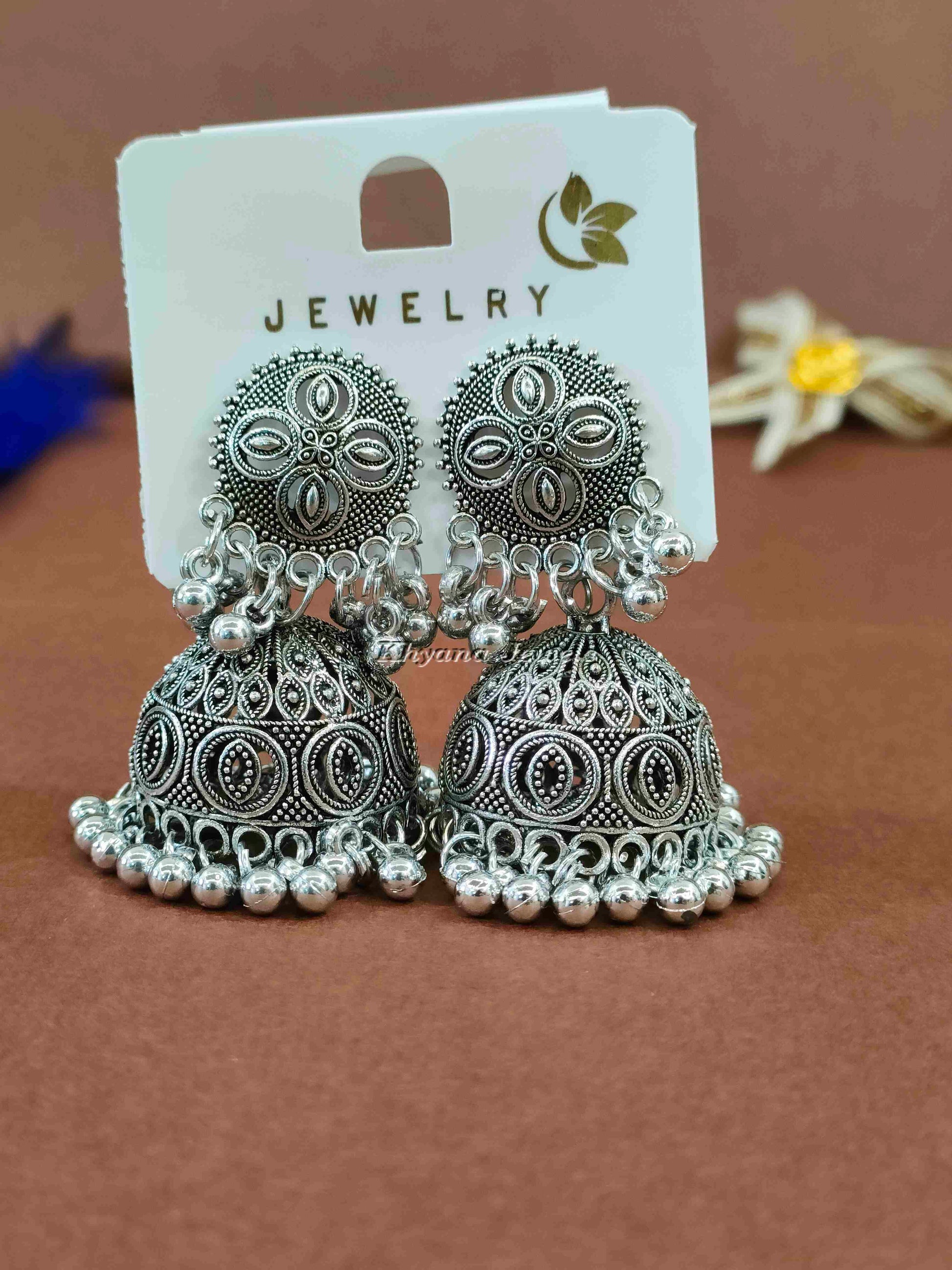 Vintage Style Oxidized Jhumka Earrings