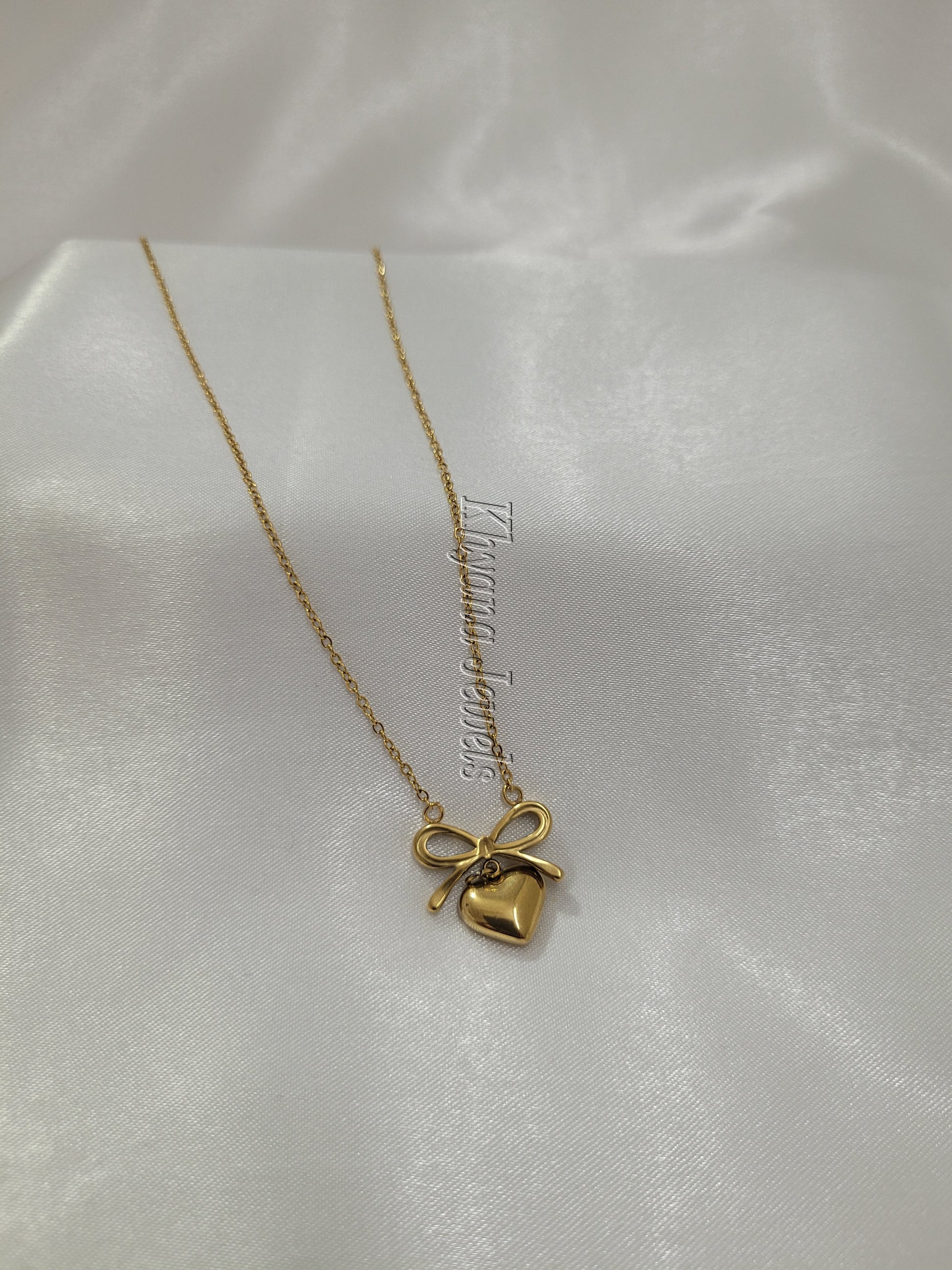 Gold Plated Heart Bow Pendant Necklace