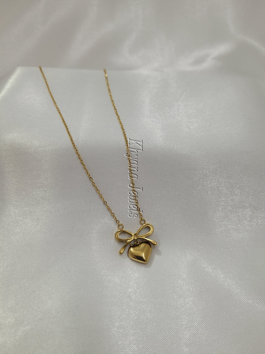 Gold Plated Heart Bow Pendant Necklace