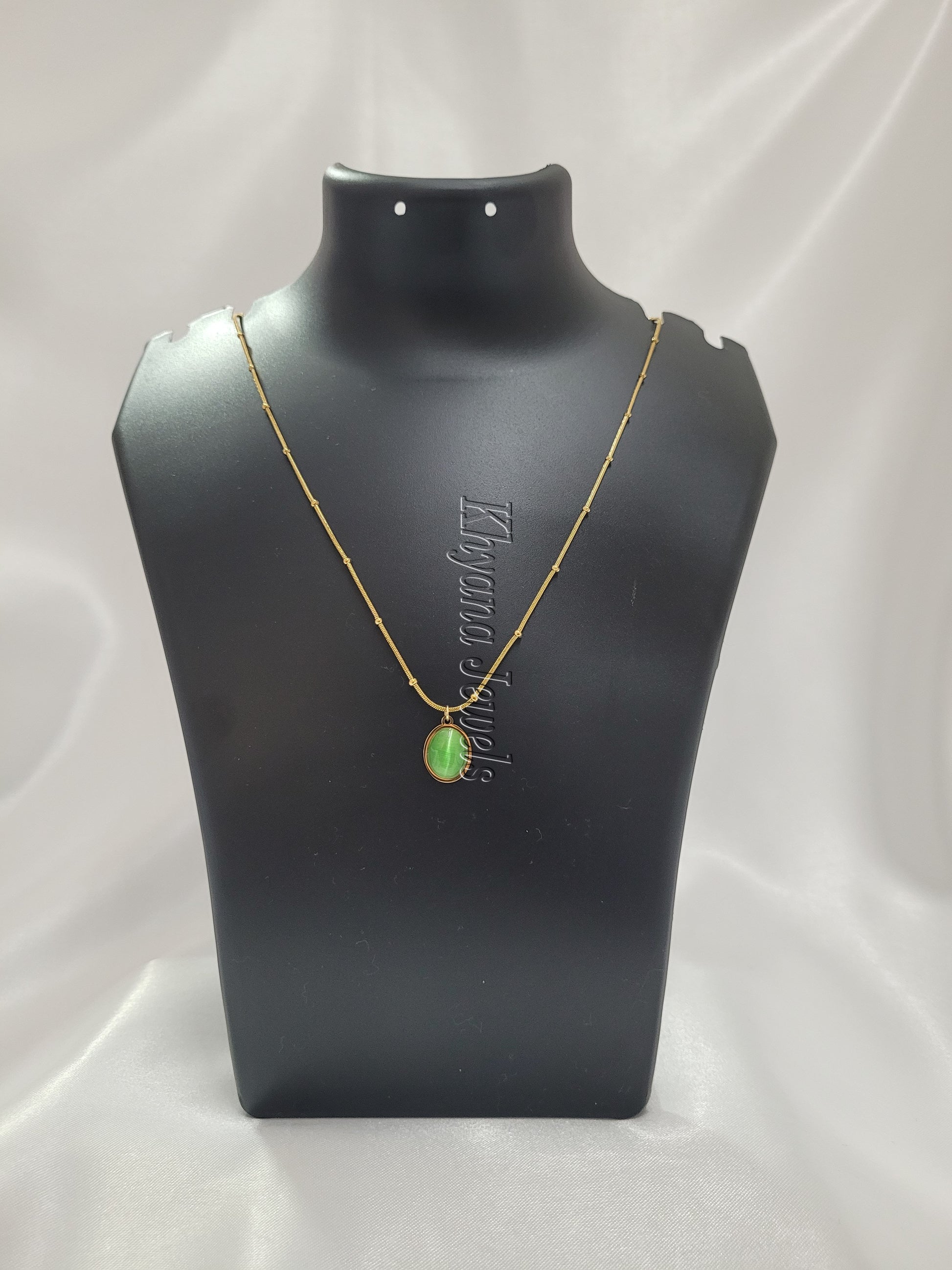 Emerald Glow Oval Pendant Necklace