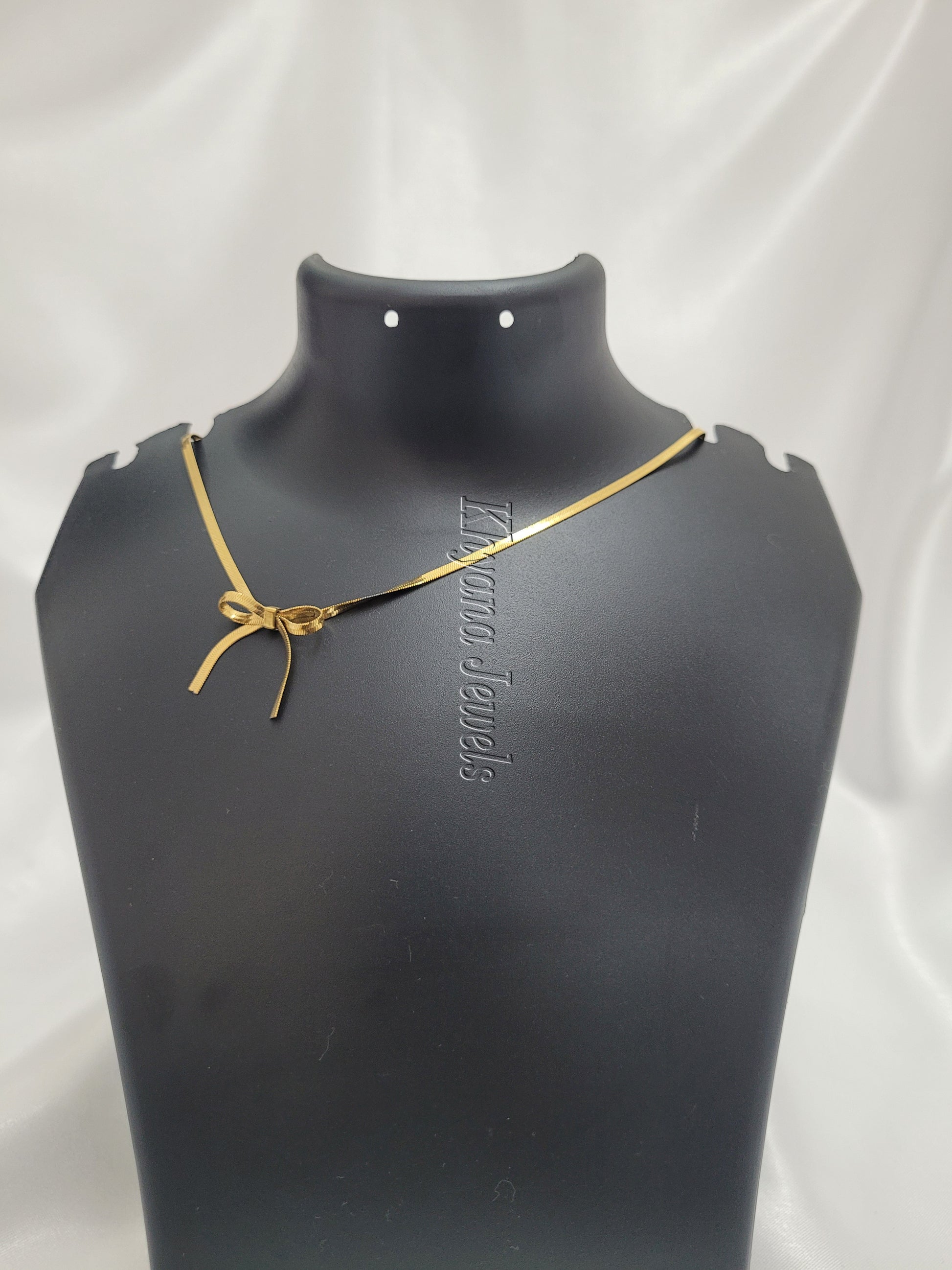 Golden Ribbon Charm Herringbone Necklace