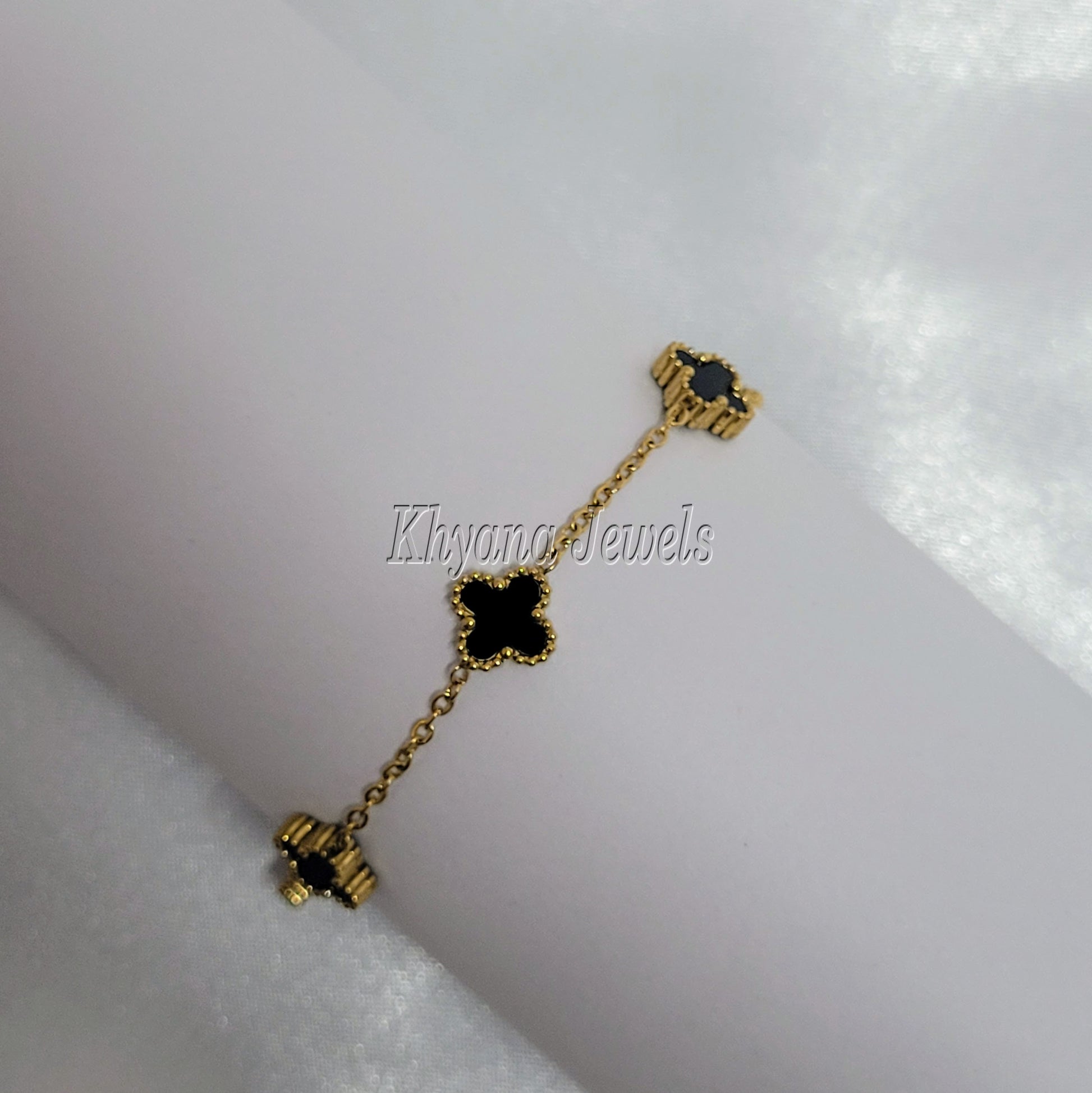 Gold Plated Black Clover Charm Bracelet