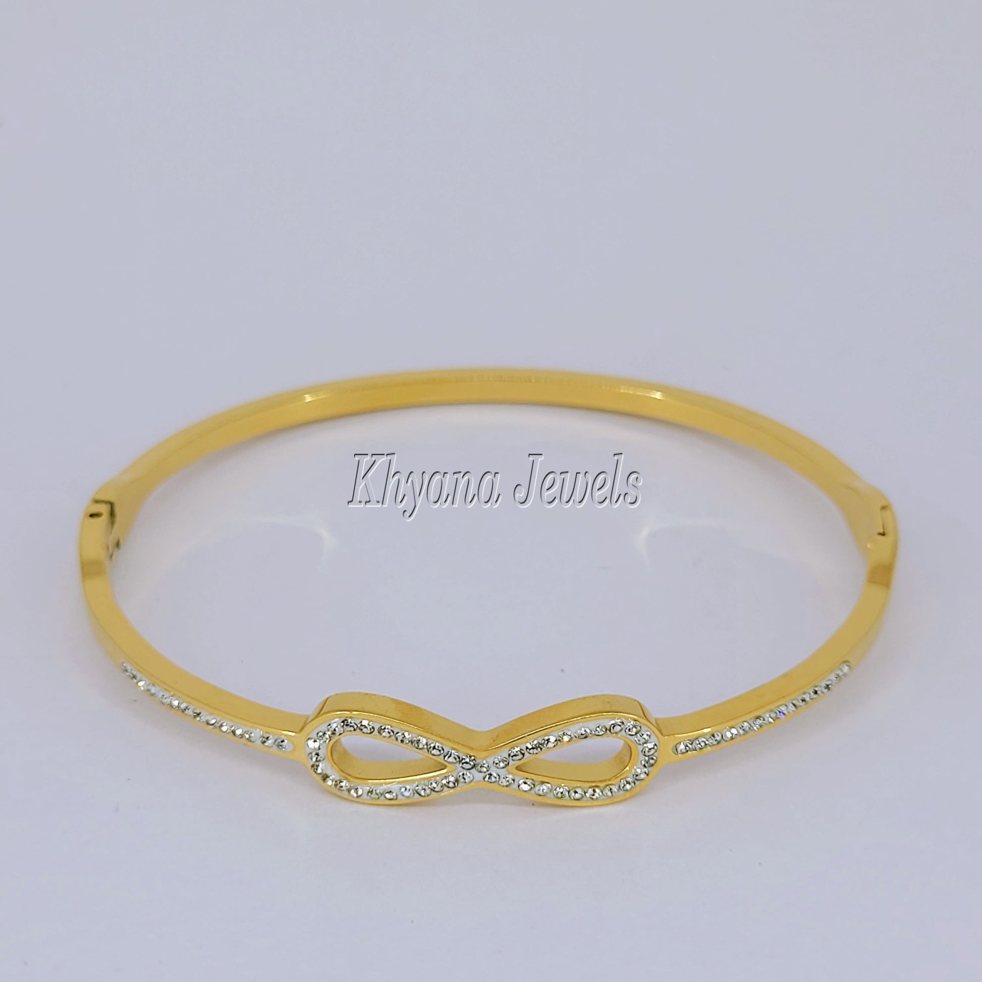 Gold Plated Infinity Kada Bracelet with Sparkling Stone Detailing