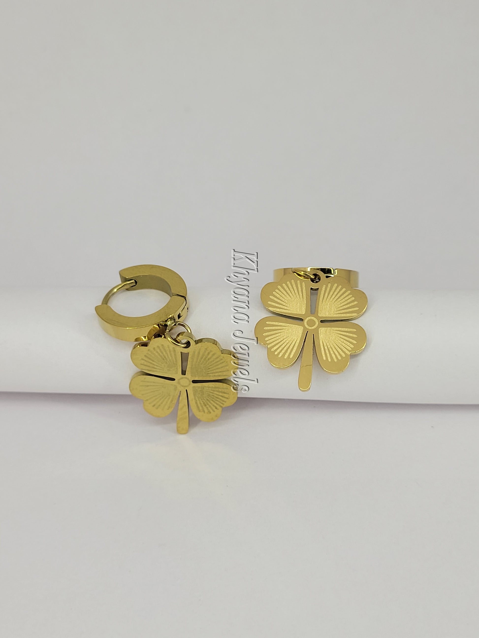 Gold Plated Four Leaf Clover Drop Earrings