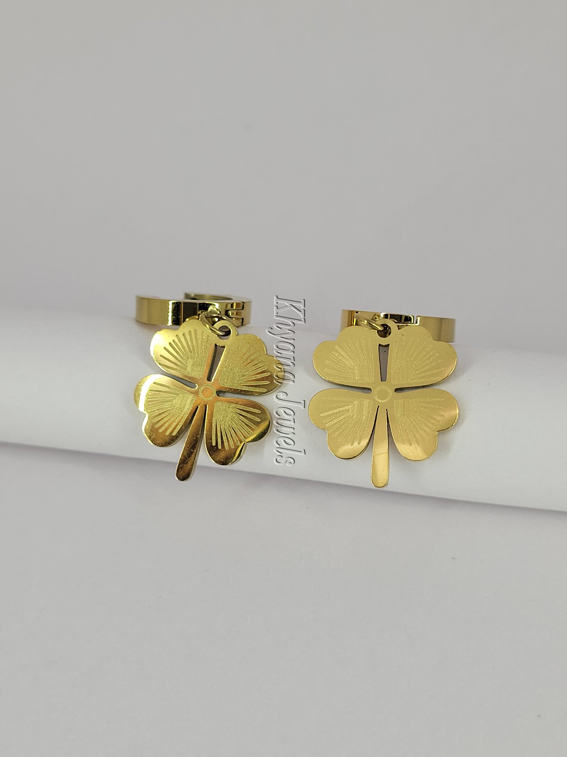 Gold Plated Four Leaf Clover Drop Earrings