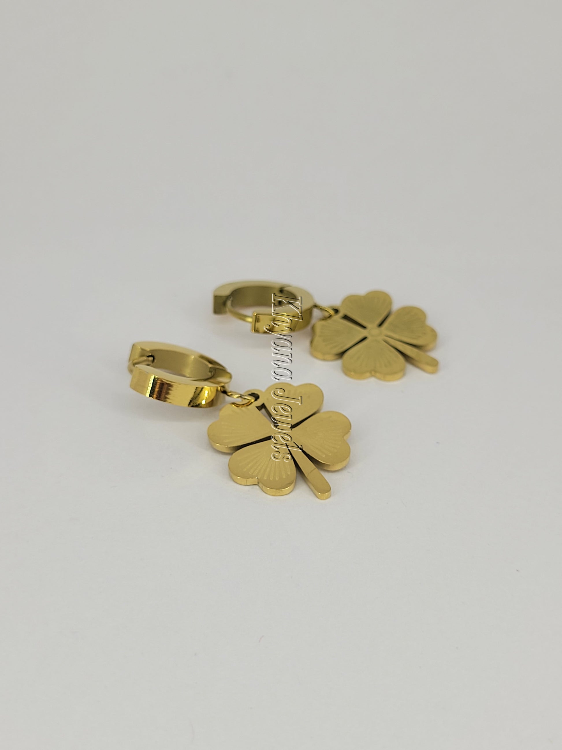 Gold Plated Four Leaf Clover Drop Earrings