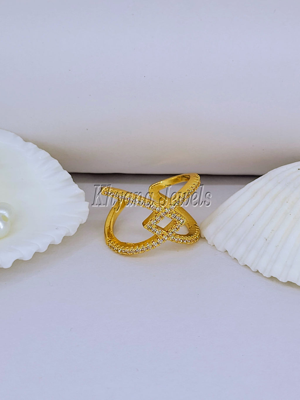 Gold Plated Criss-Cross CZ Statement Ring