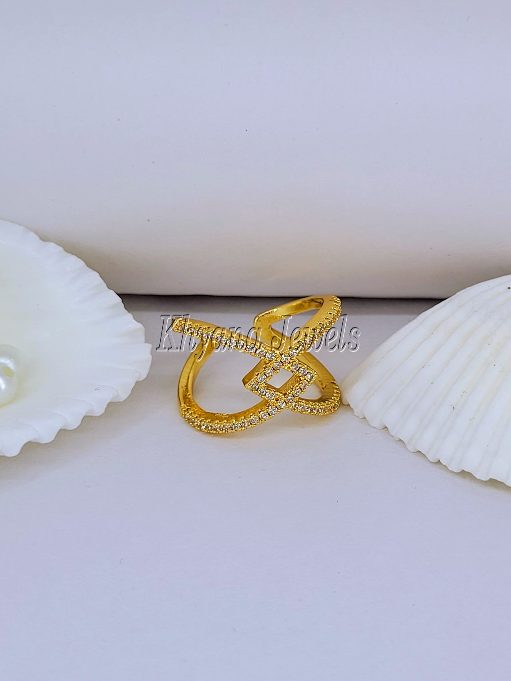 Gold Plated Criss-Cross CZ Statement Ring
