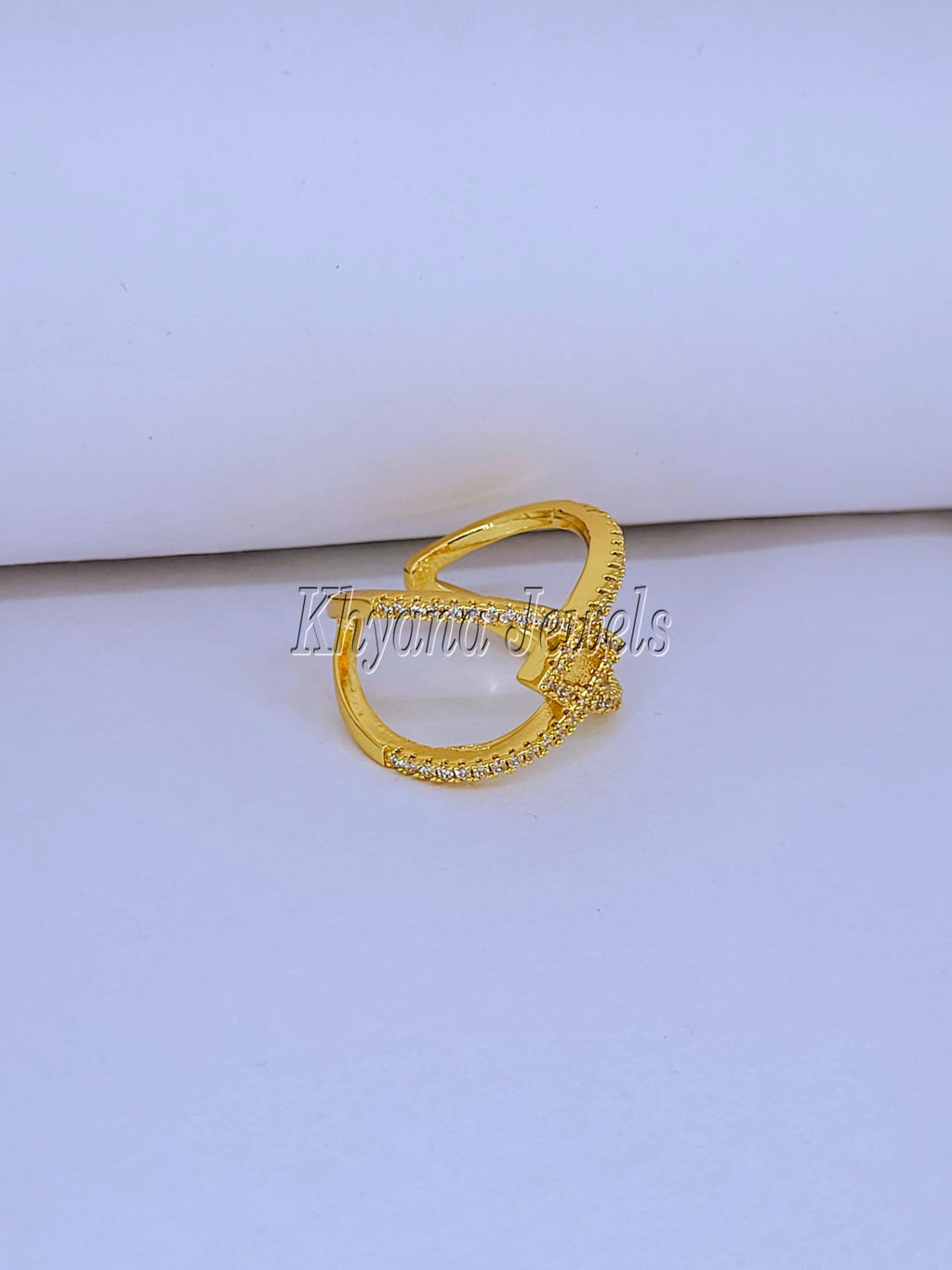 Gold Plated Criss-Cross CZ Statement Ring