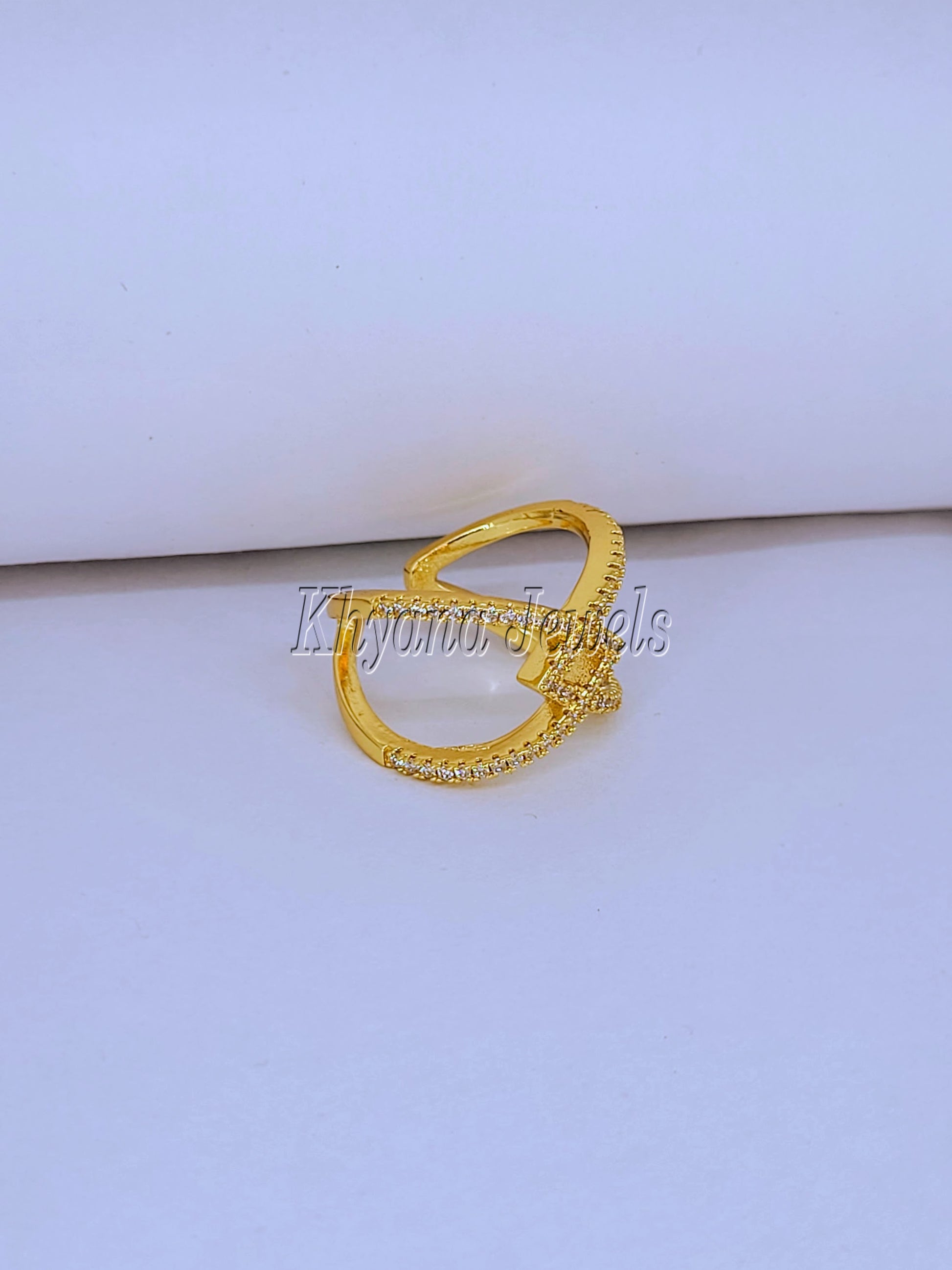 Gold Plated Criss-Cross CZ Statement Ring