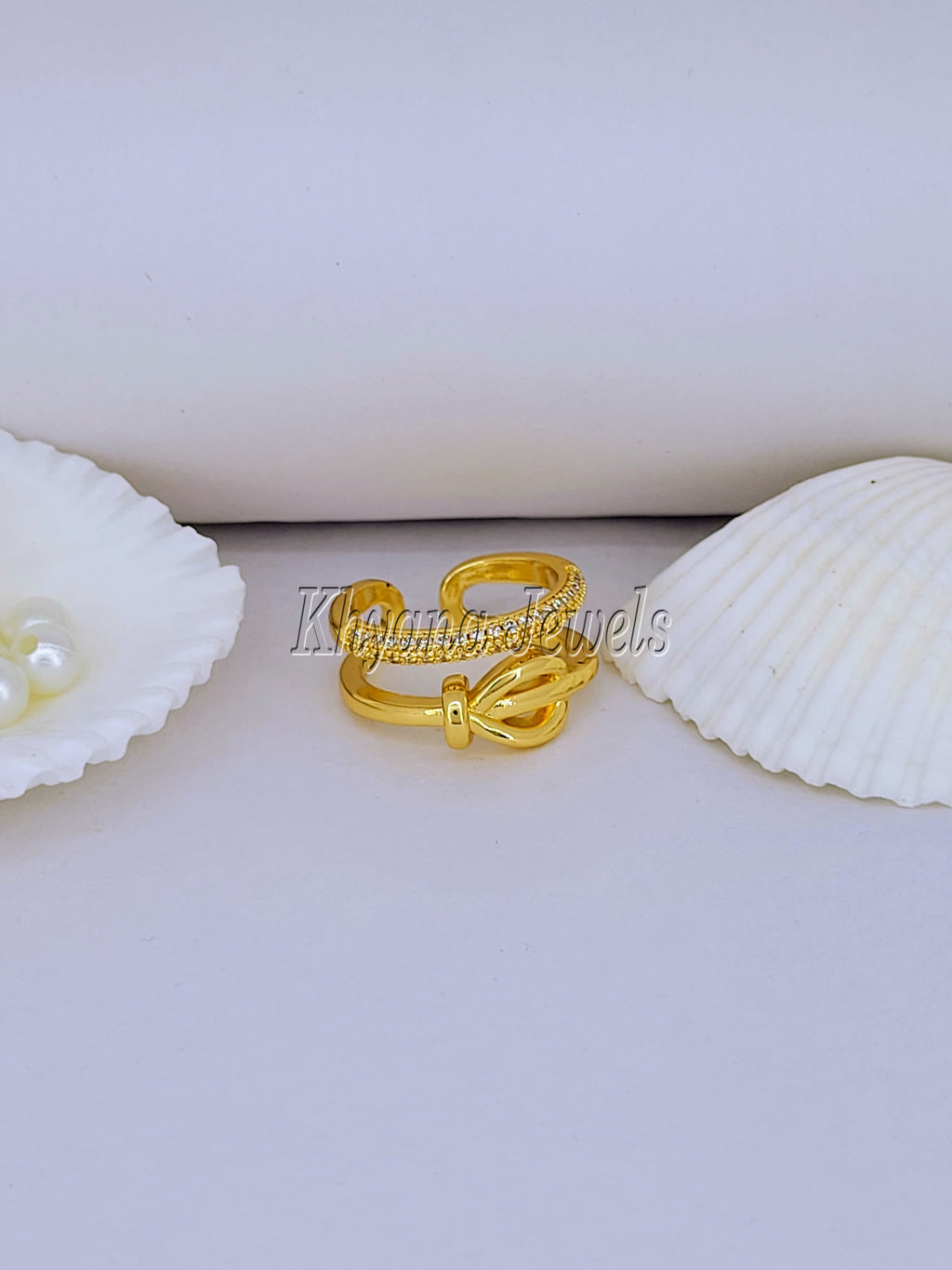 Gold Plated Buckle Design Adjustable CZ Ring