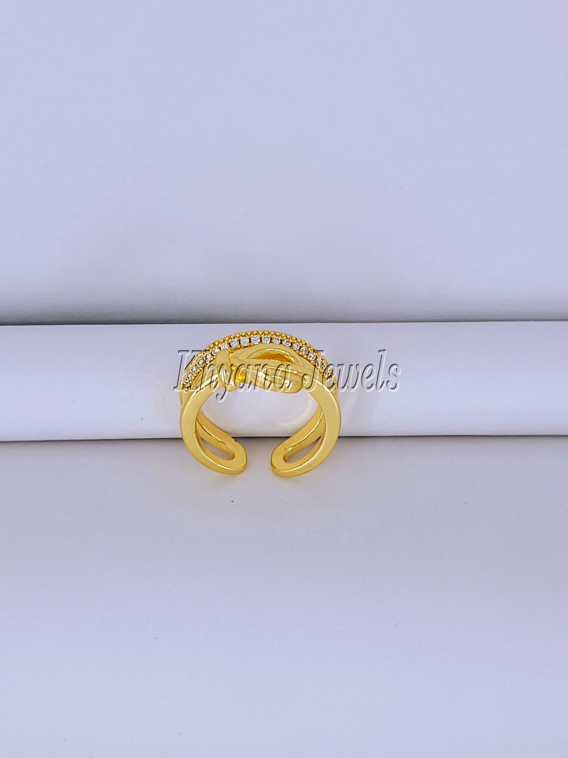 Gold Plated Buckle Design Adjustable CZ Ring