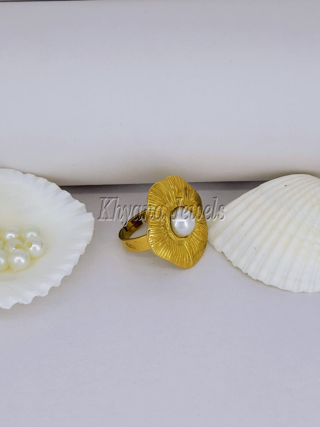 Gold Plated Vintage-Inspired Textured Pearl Ring