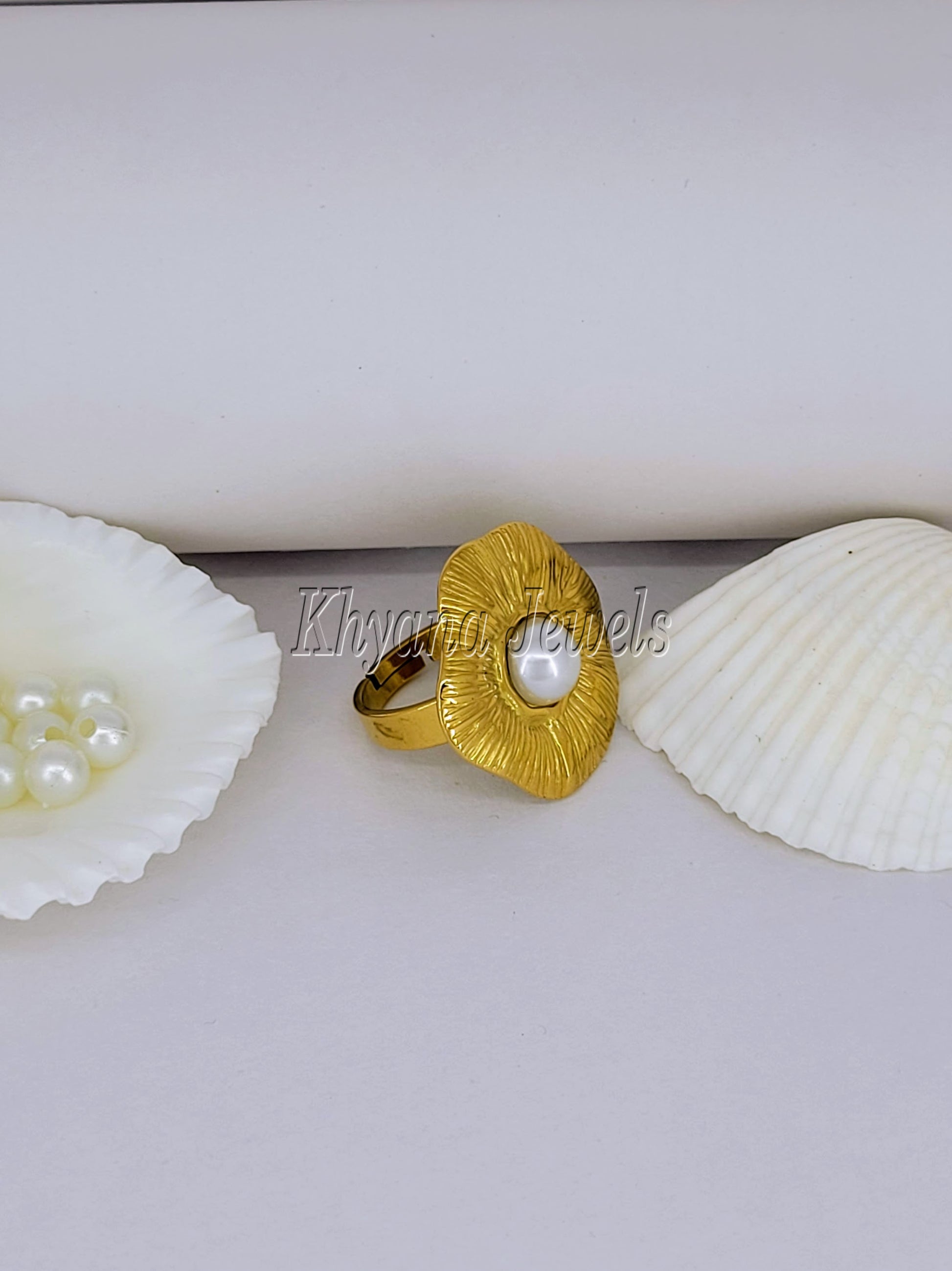 Gold Plated Vintage-Inspired Textured Pearl Ring