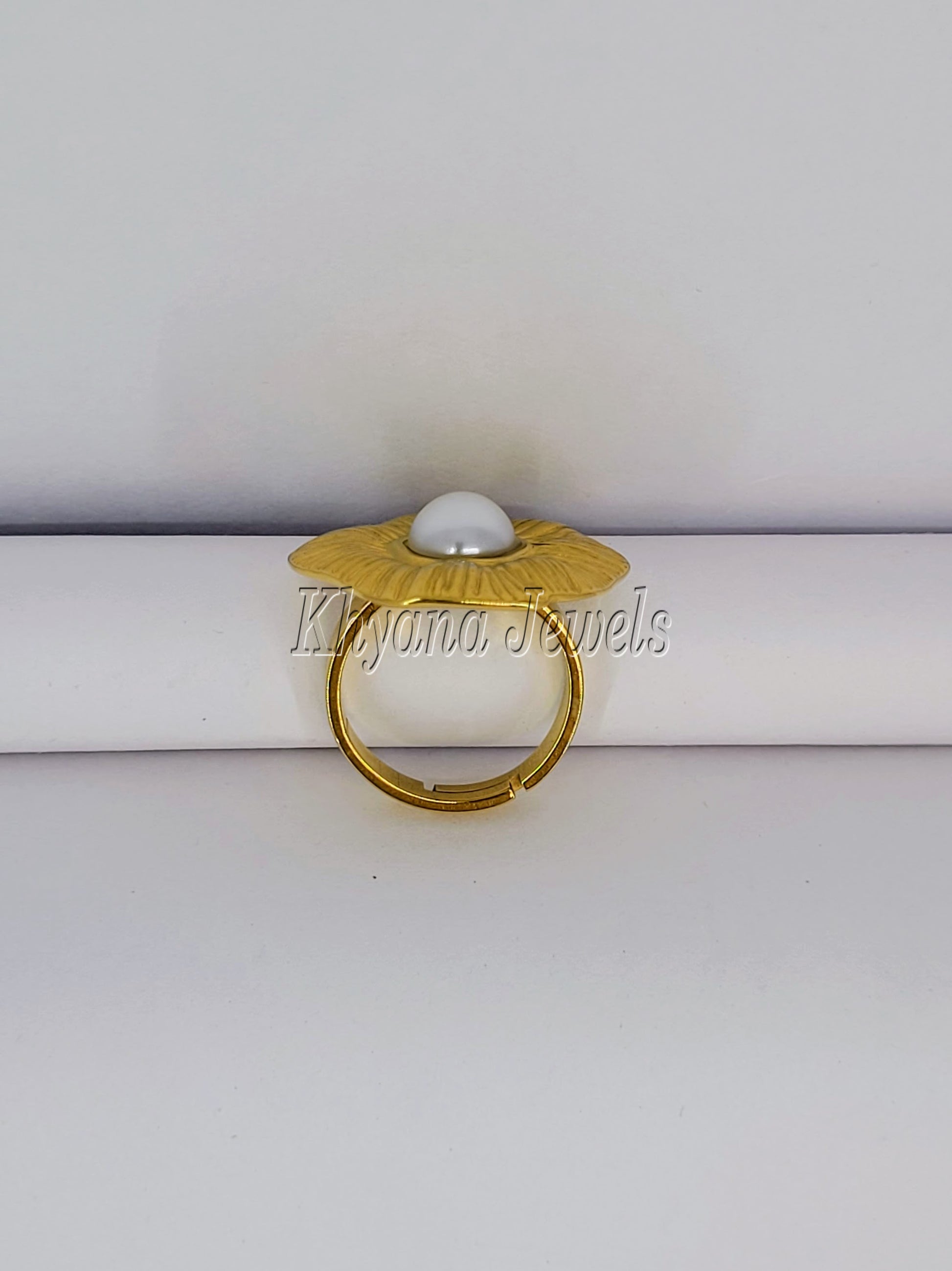 Gold Plated Vintage-Inspired Textured Pearl Ring