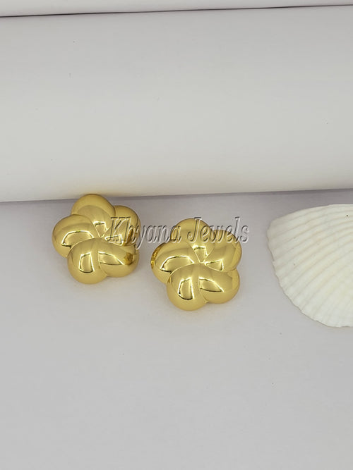 Anti-Tarnish Gold Plated Puffed Flower Stud Earrings