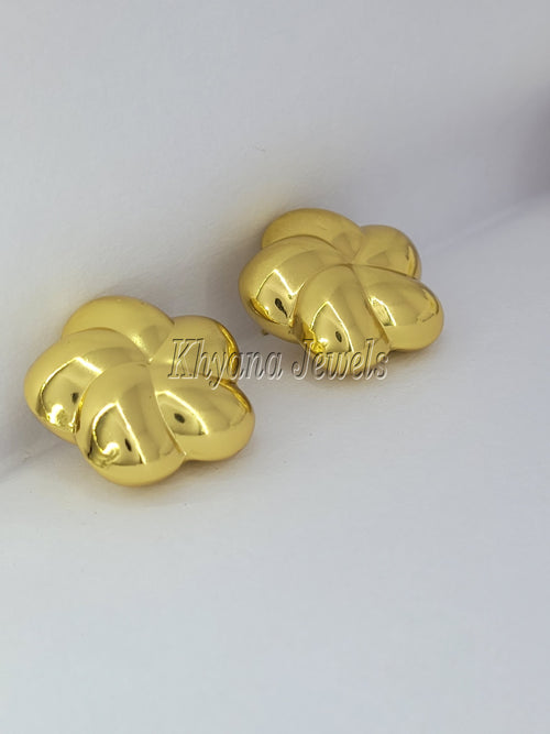 Anti-Tarnish Gold Plated Puffed Flower Stud Earrings