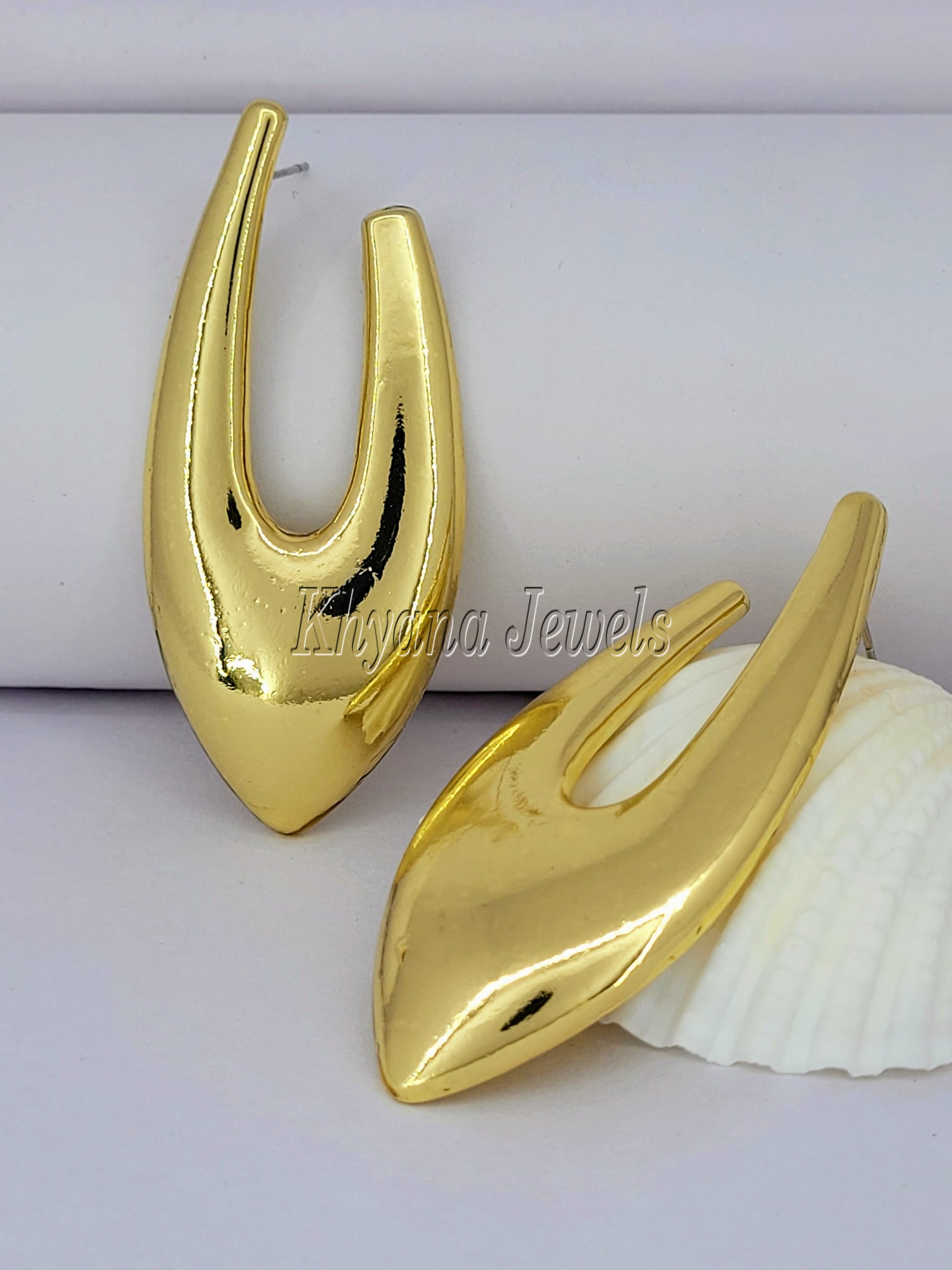 Modern Gold Plated Anti-Tarnish Elongated Hoops