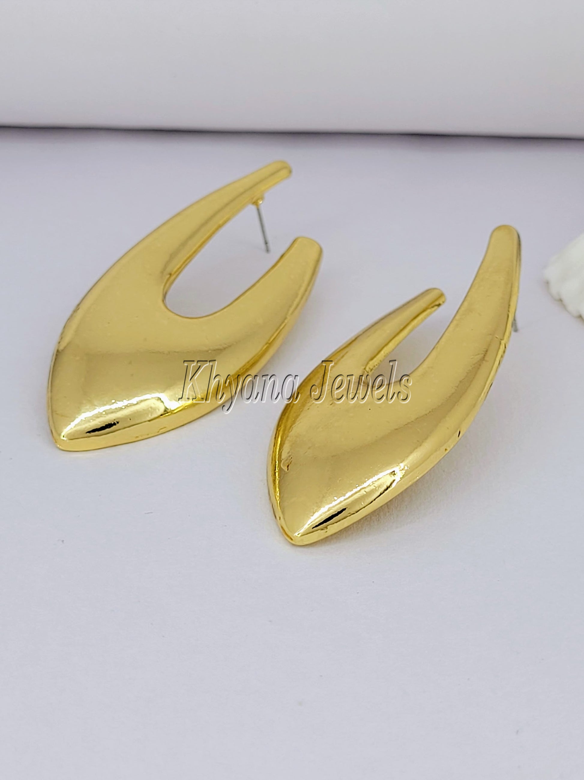 Modern Gold Plated Anti-Tarnish Elongated Hoops