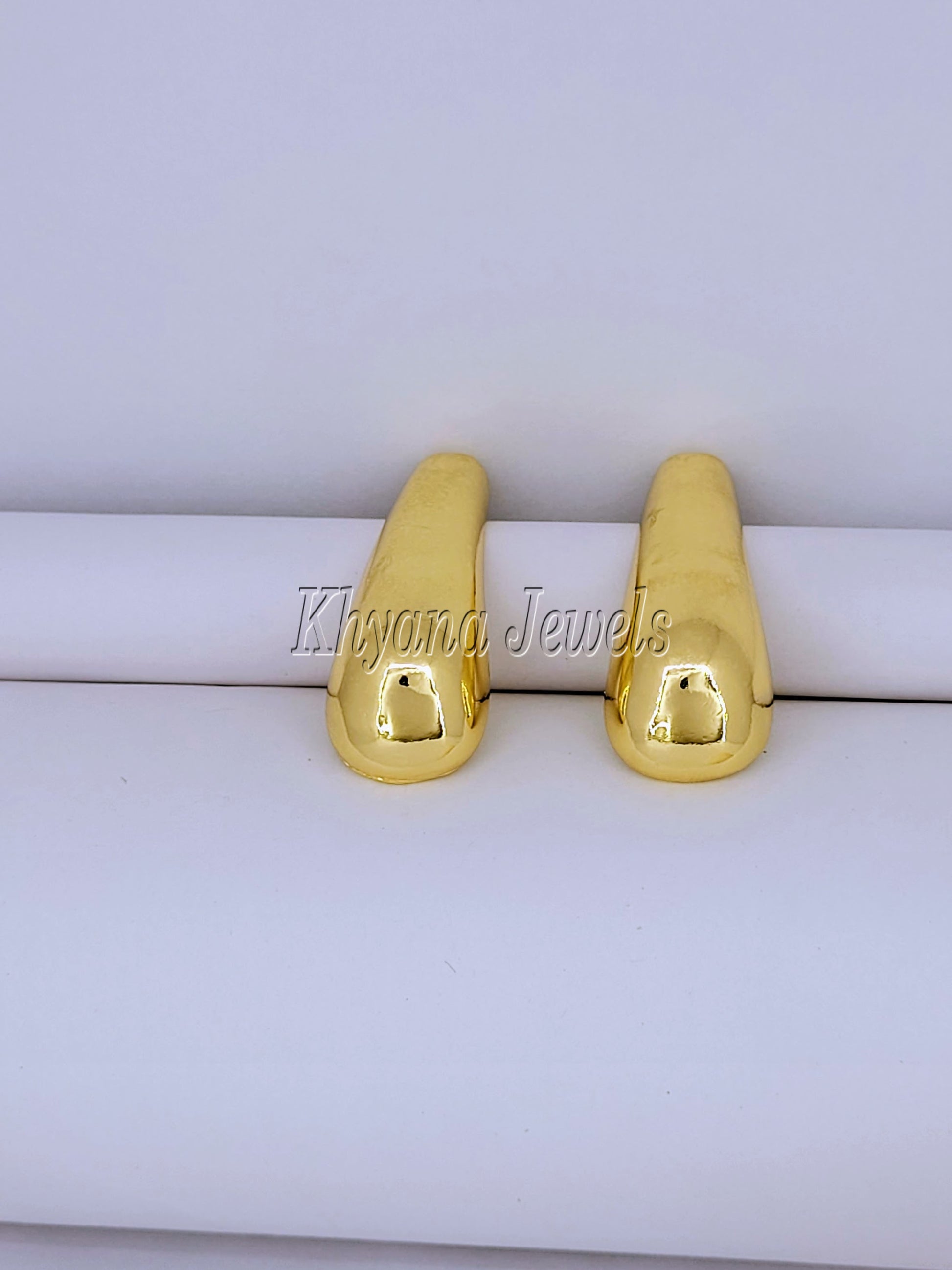 Anti-Tarnish Gold Plated Puffy Teardrop Hoop Earrings