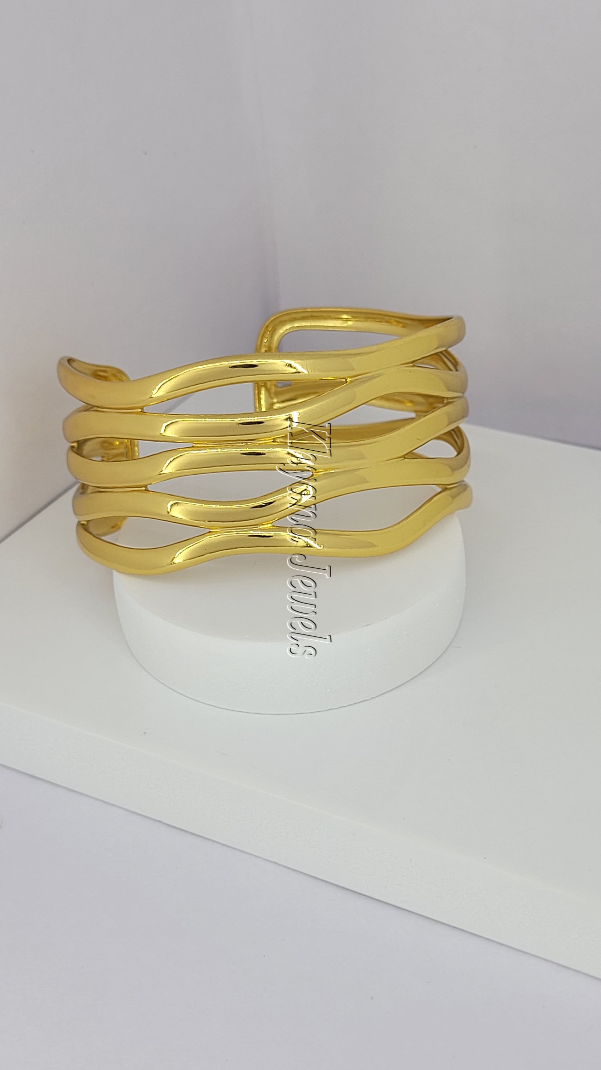 Wave Cutout Gold Plated Cuff Bracelet