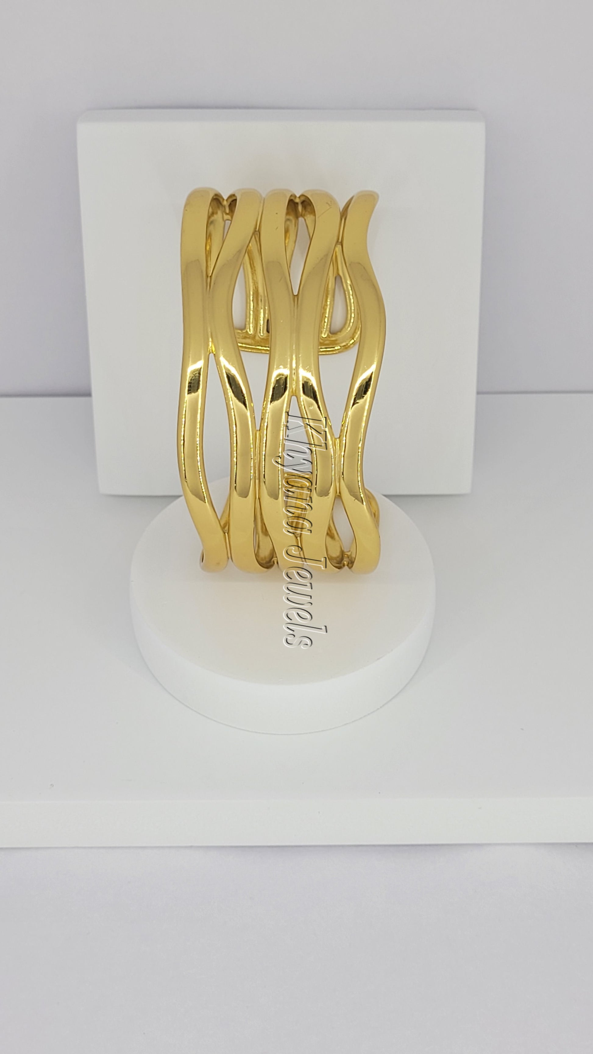Wave Cutout Gold Plated Cuff Bracelet