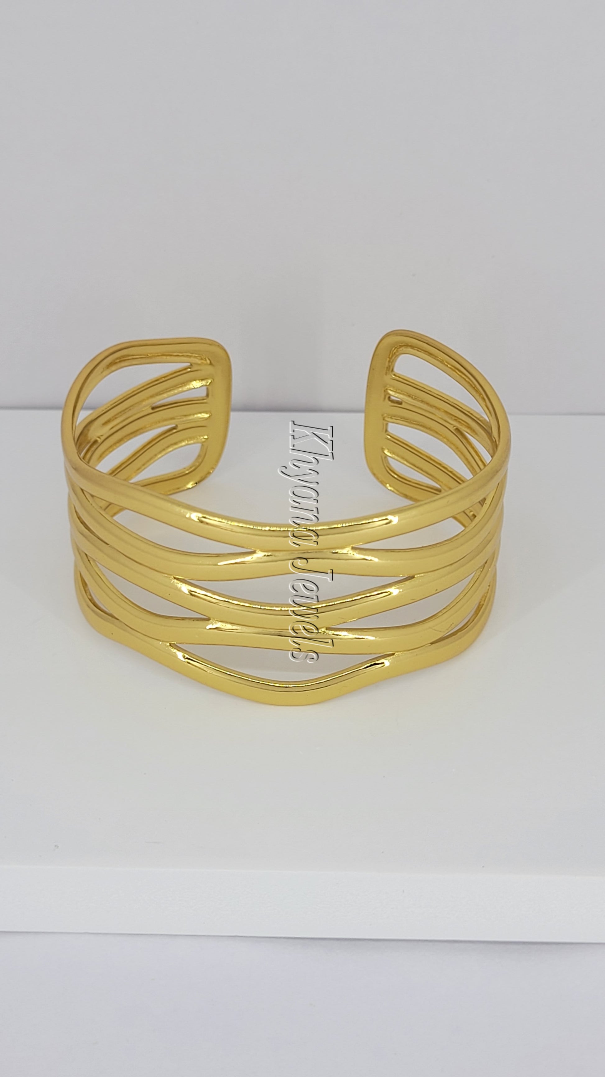 Wave Cutout Gold Plated Cuff Bracelet