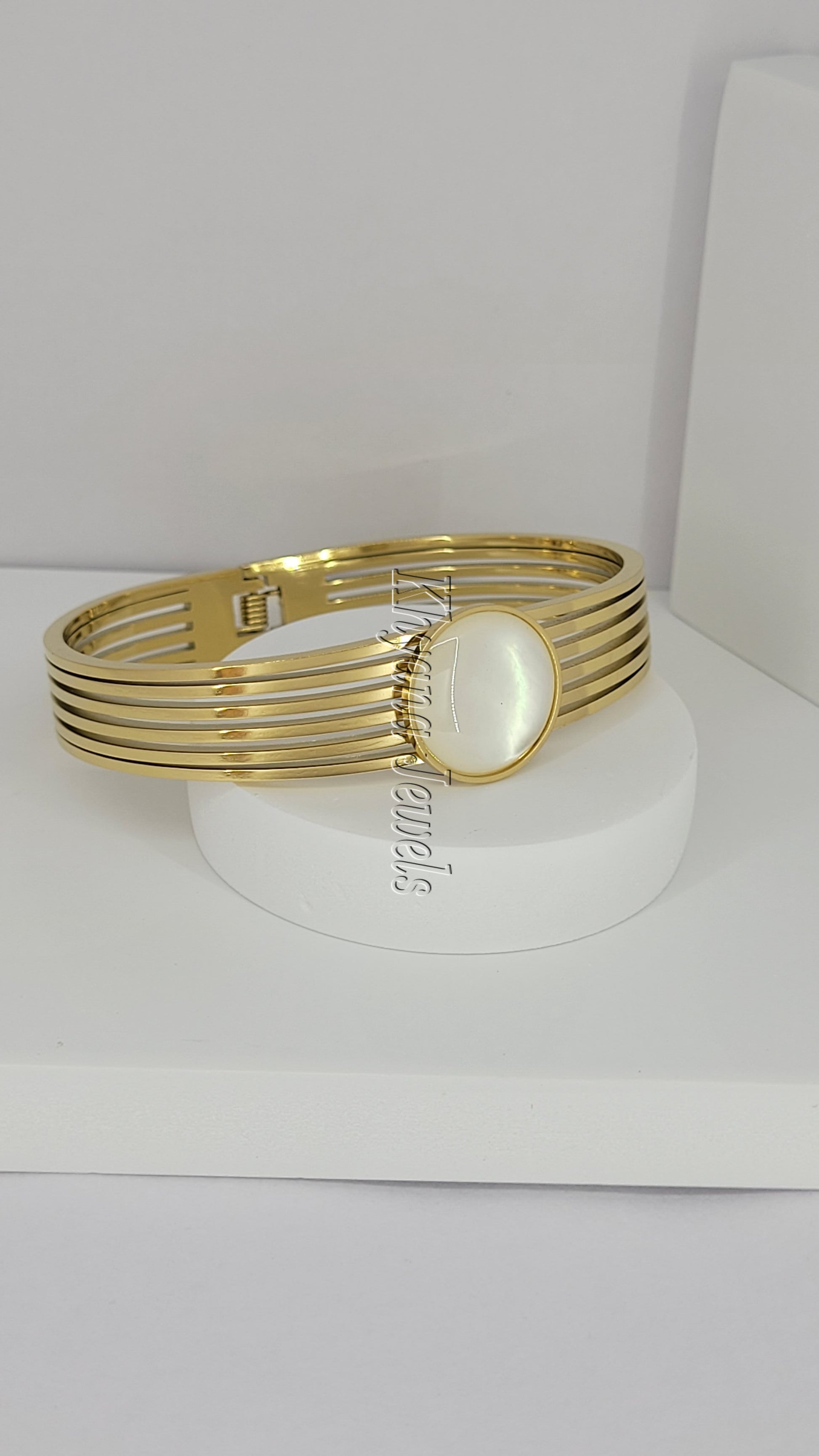 Gold Plated Bangle with Clear Glass Centerpiece