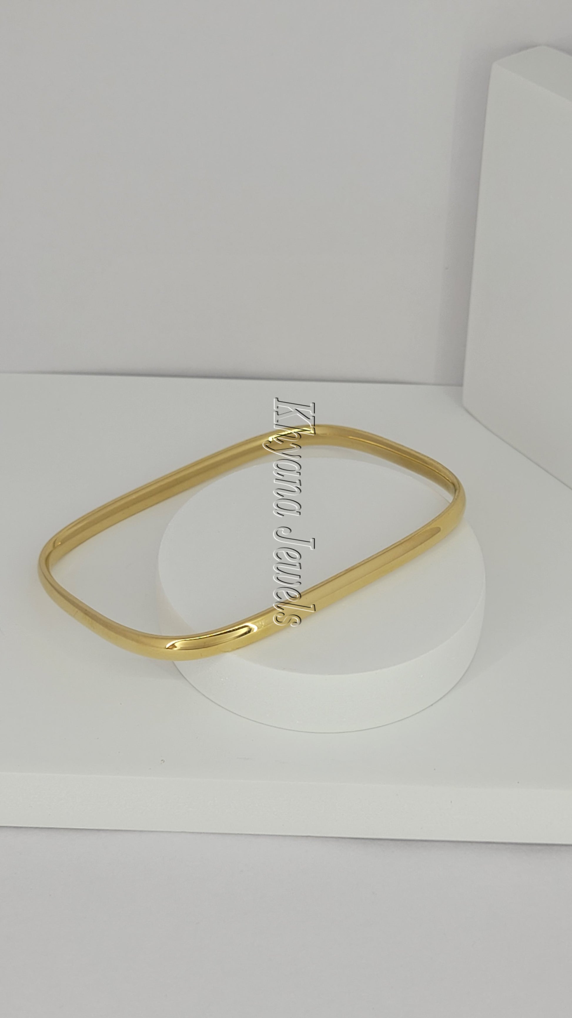 Slim Gold Plated Square Bangle with Single Stone Accent