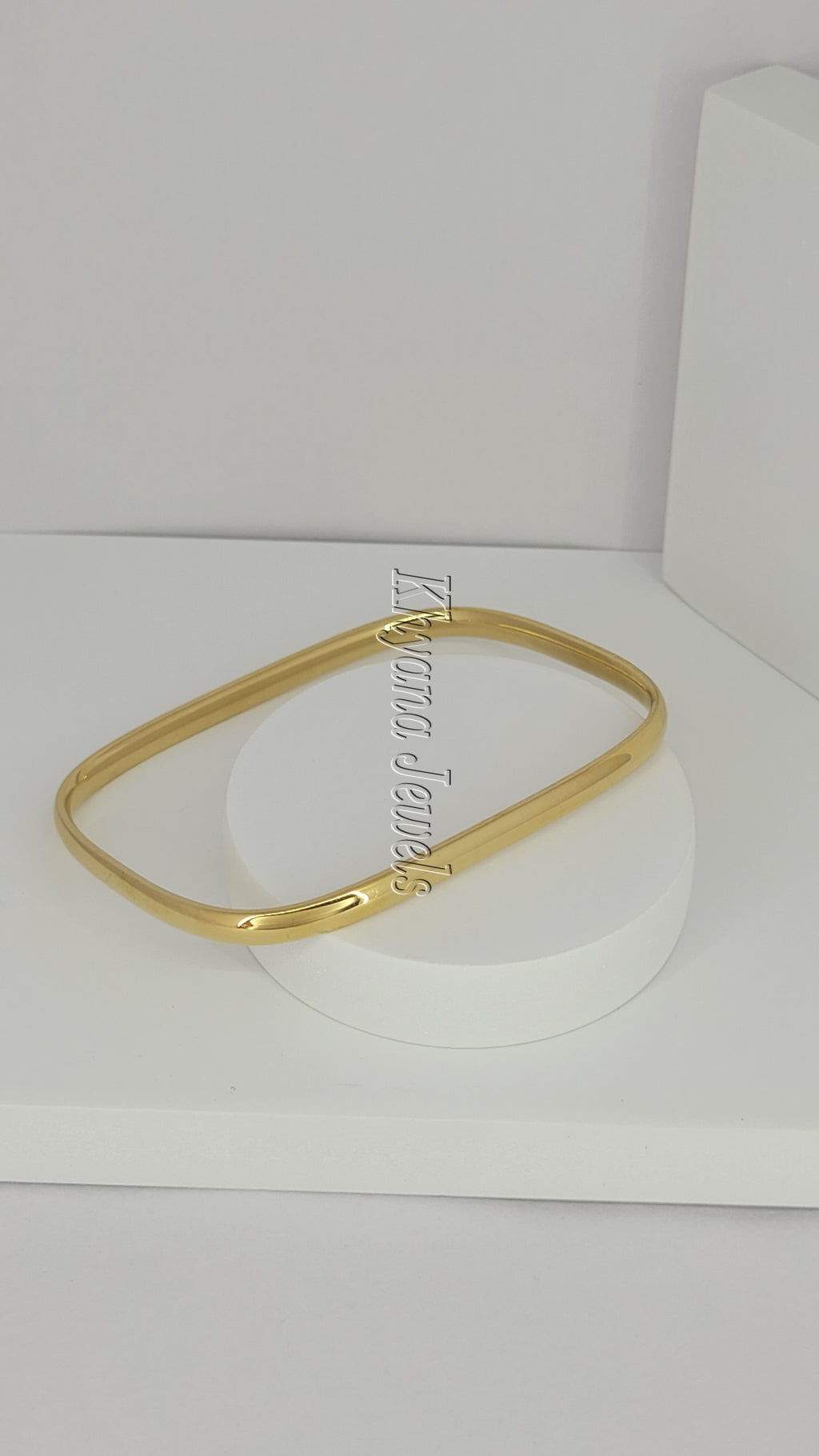 Slim Gold Plated Square Bangle with Single Stone Accent