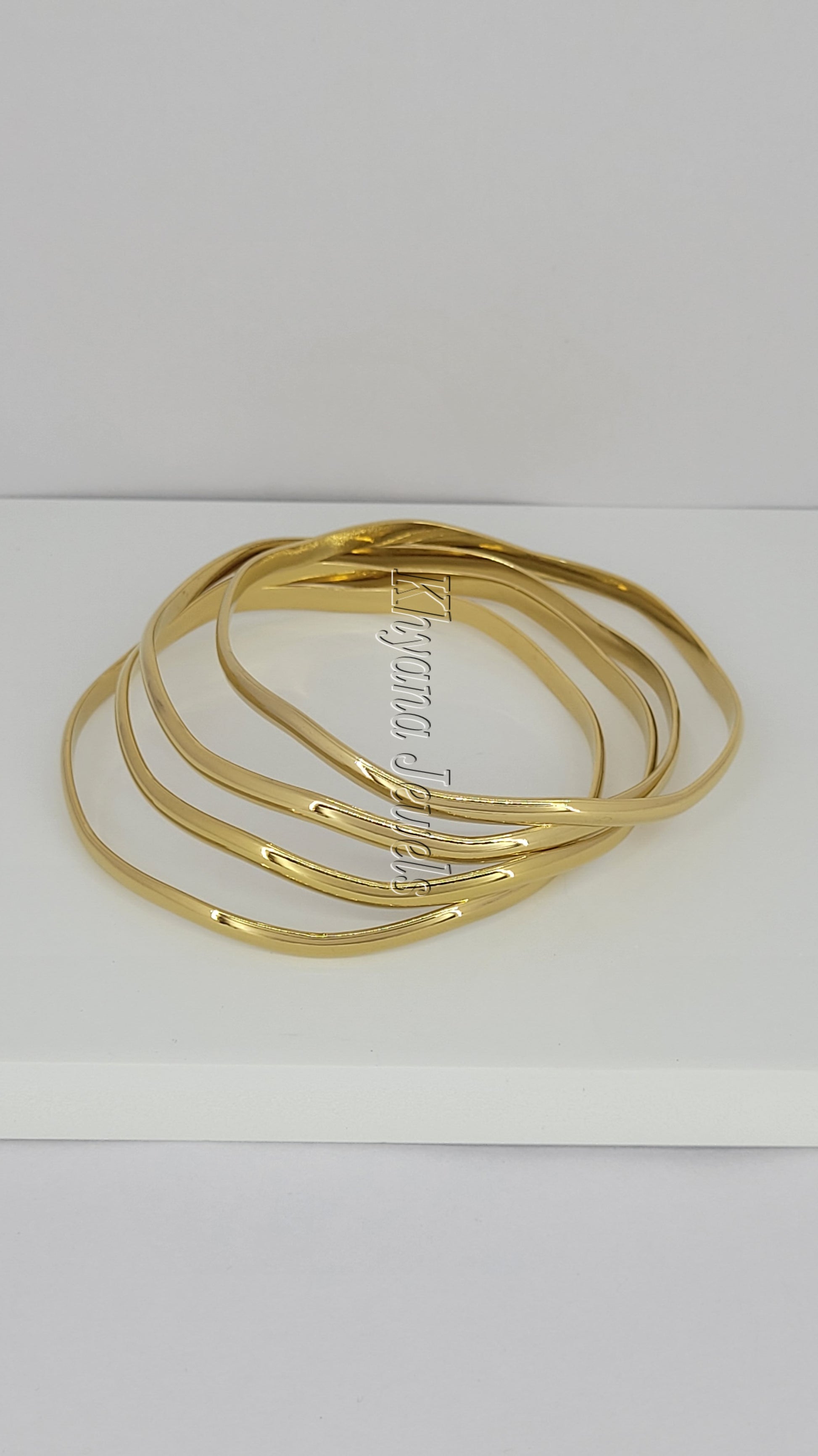 Slim Gold Plated Irregular Wave Bangles Set