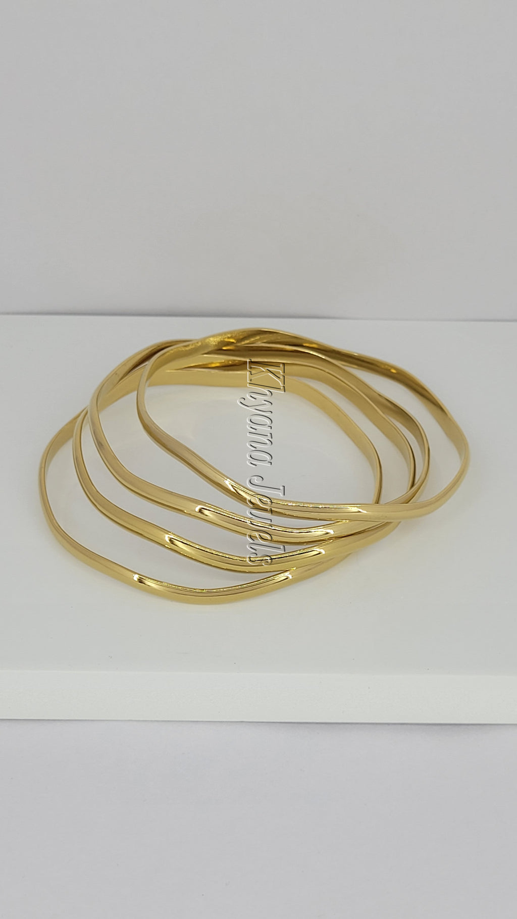 Slim Gold Plated Irregular Wave Bangles Set