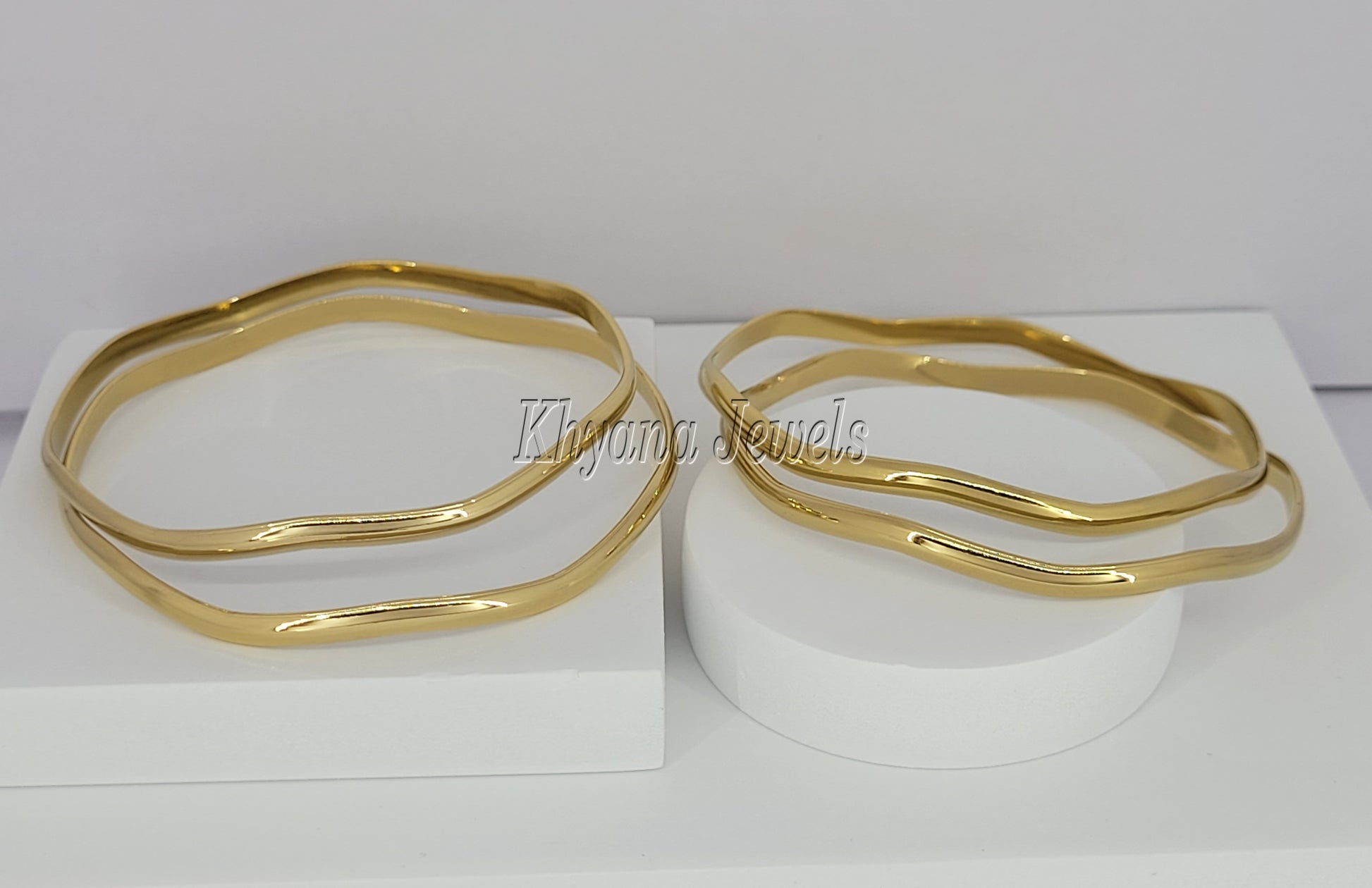 Slim Gold Plated Irregular Wave Bangles Set