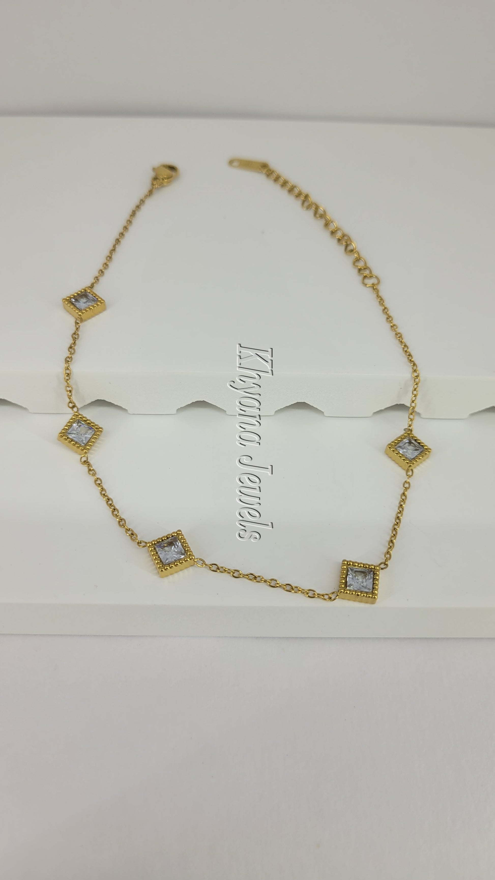 Elegant Anti-Tarnish Gold-Plated Anklet with Square CZ Charms