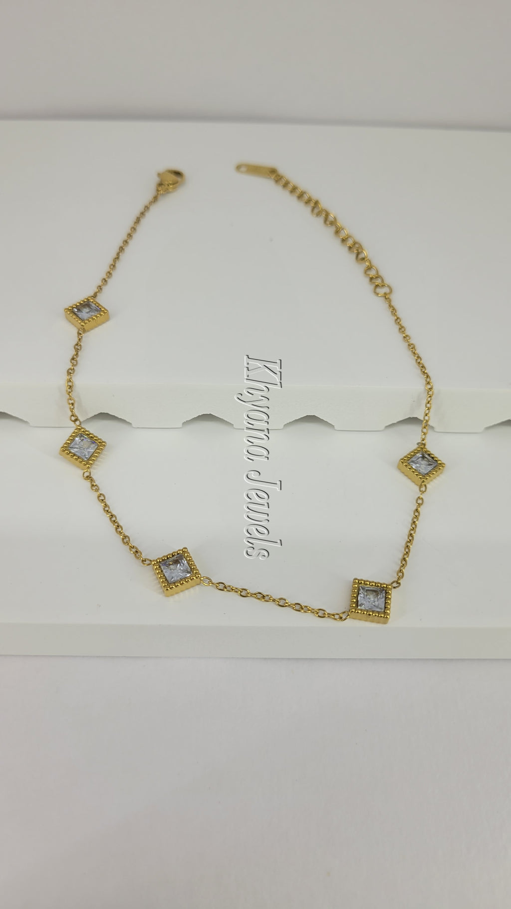 Elegant Anti-Tarnish Gold-Plated Anklet with Square CZ Charms