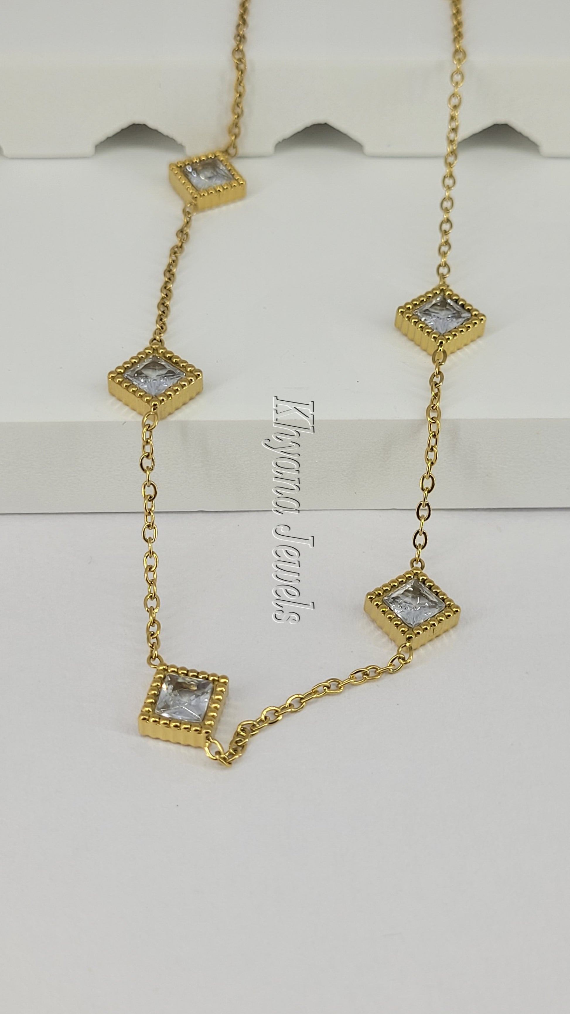 Elegant Anti-Tarnish Gold-Plated Anklet with Square CZ Charms