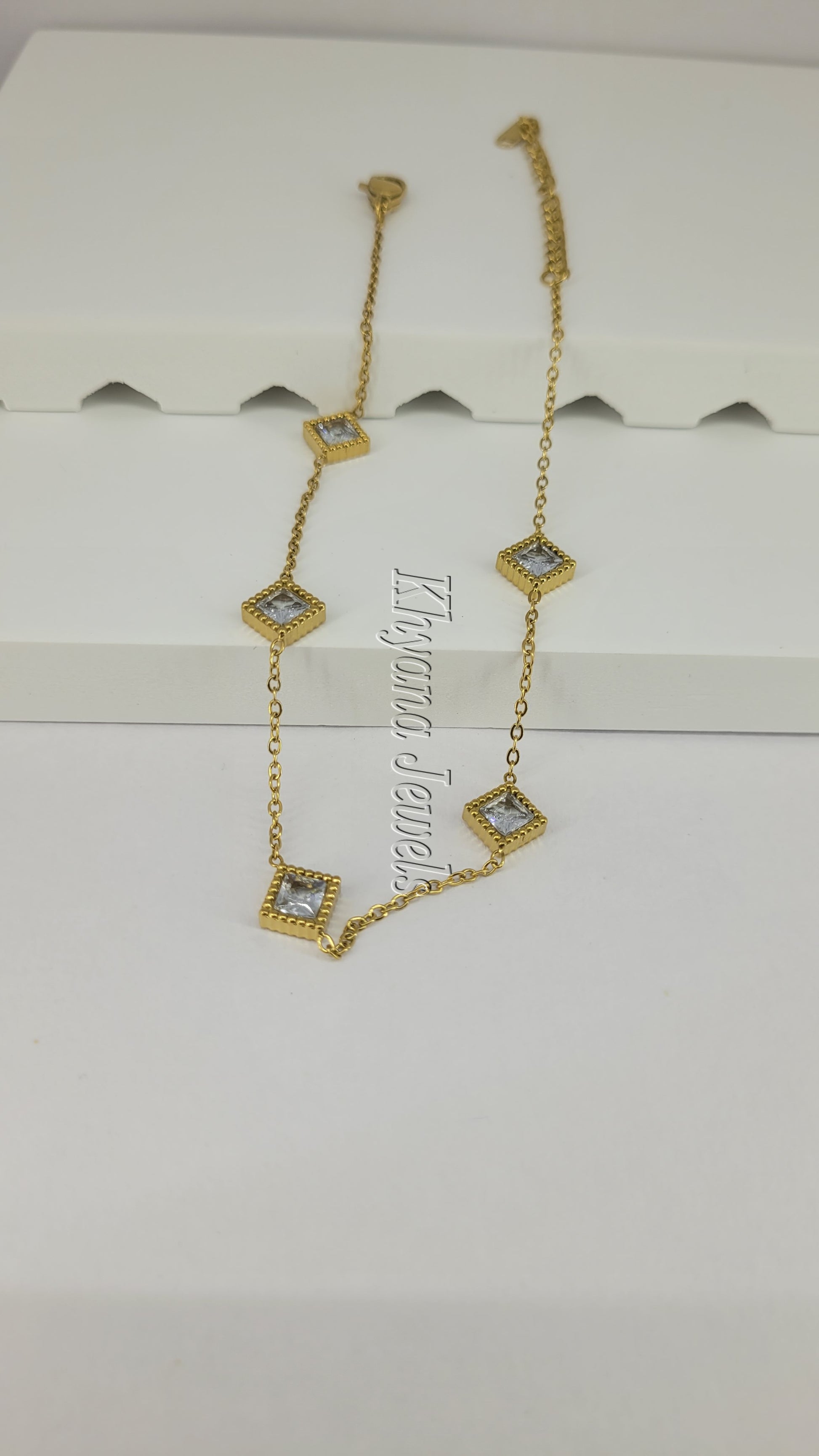 Elegant Anti-Tarnish Gold-Plated Anklet with Square CZ Charms