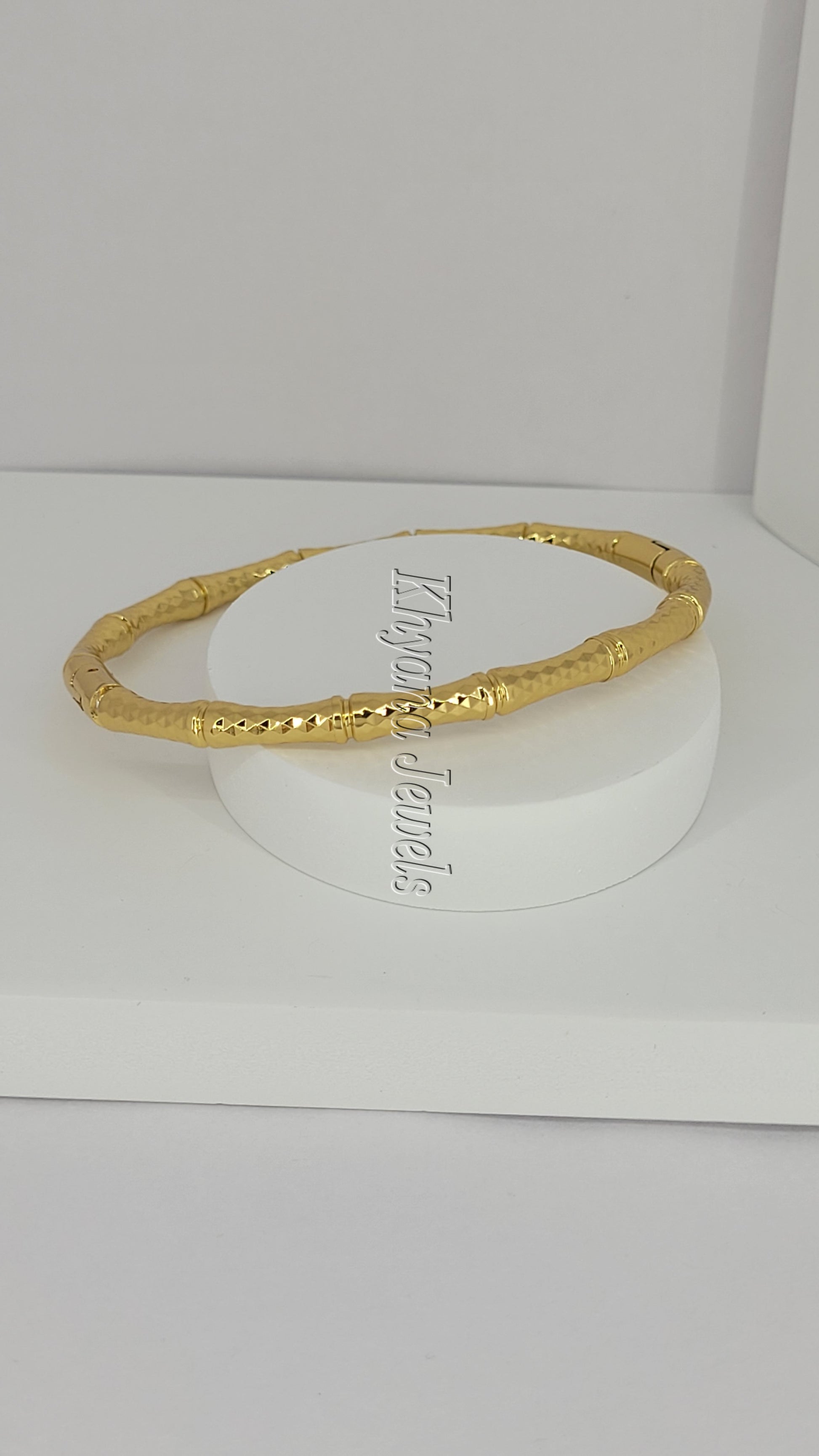Textured Bamboo-Inspired Gold Plated Bangle