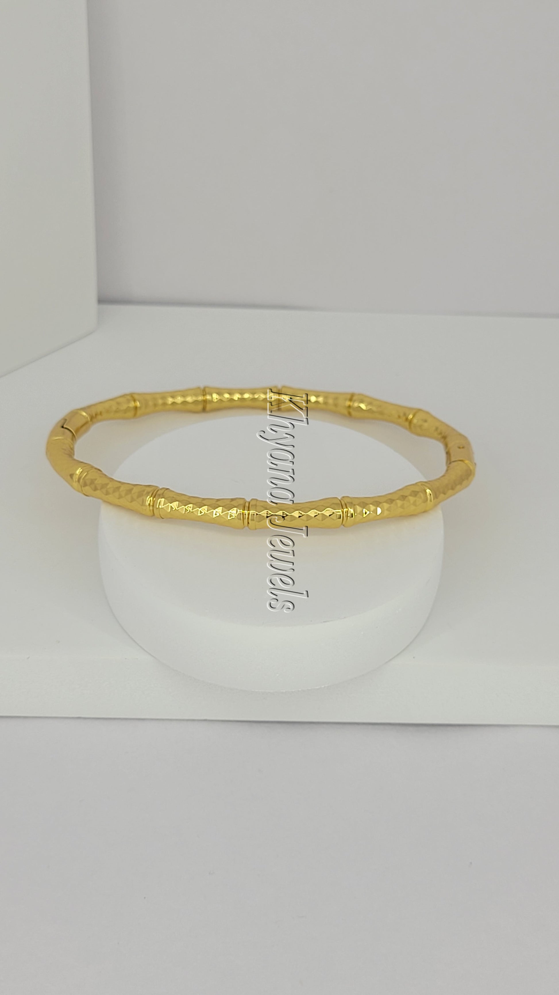 Textured Bamboo-Inspired Gold Plated Bangle