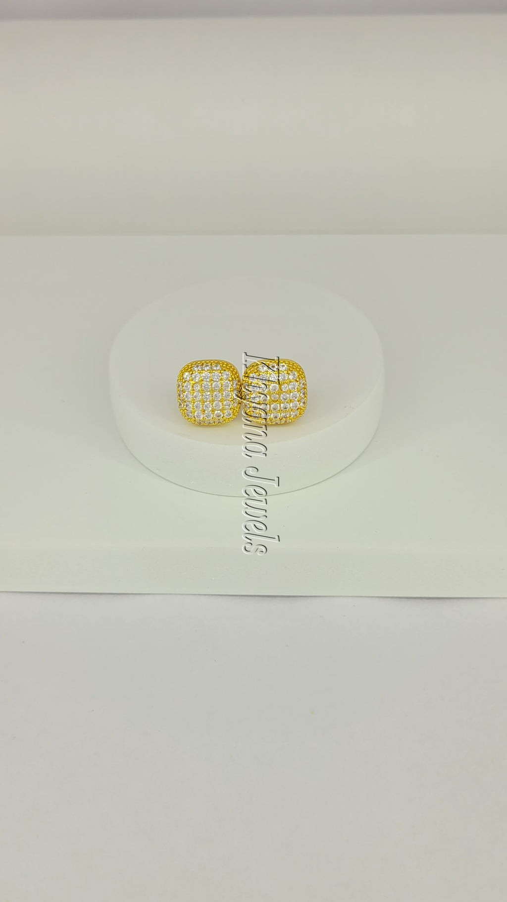 Anti-Tarnish Gold Plated Pave CZ Cushion Stud Earrings