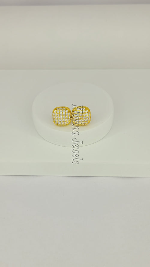Anti-Tarnish Gold Plated Pave CZ Cushion Stud Earrings