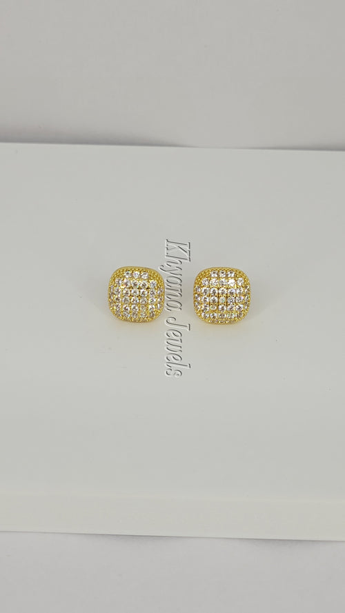 Anti-Tarnish Gold Plated Pave CZ Cushion Stud Earrings