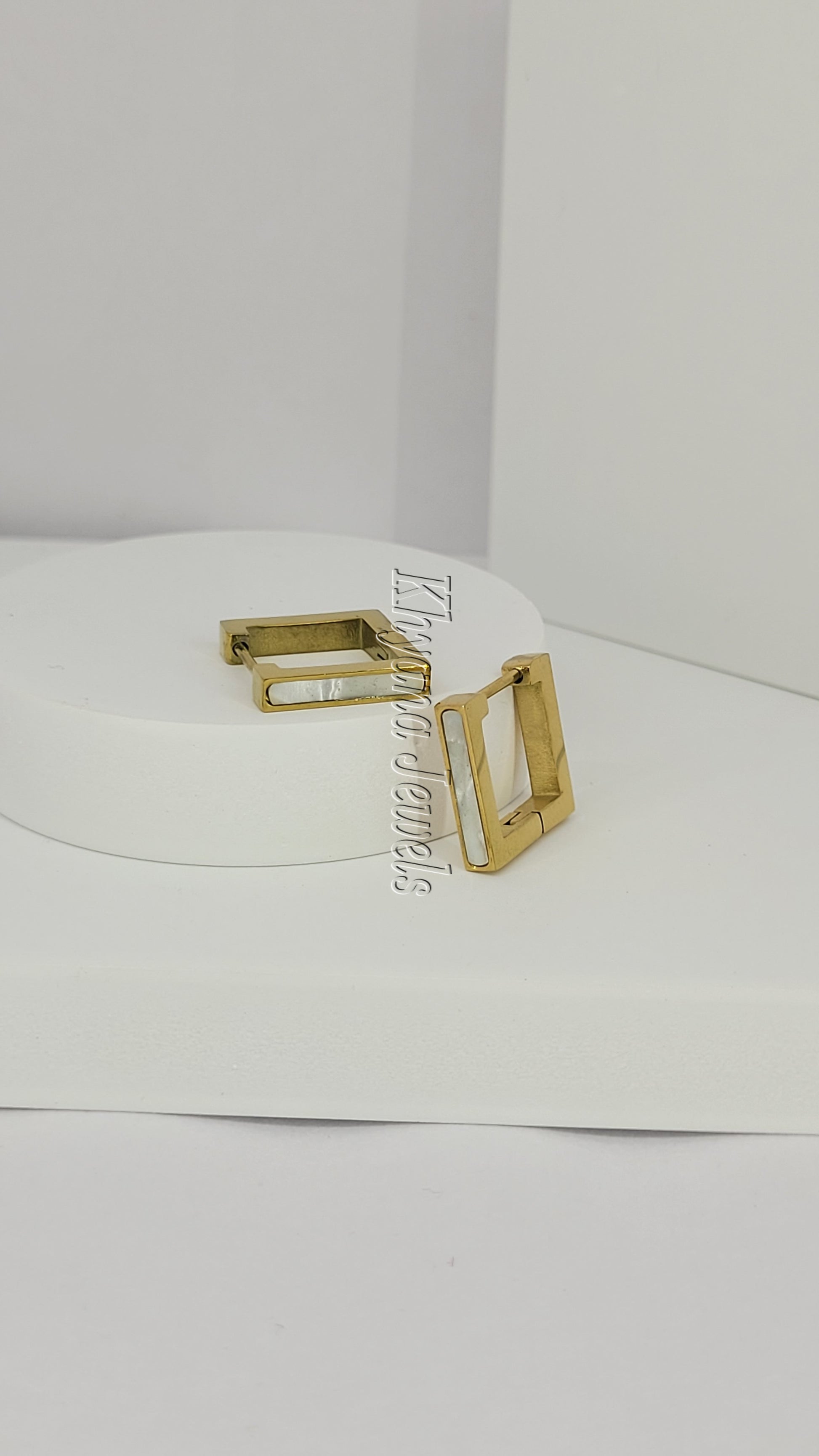Contemporary White Inlay Gold Plated Anti-Tarnish Hoops