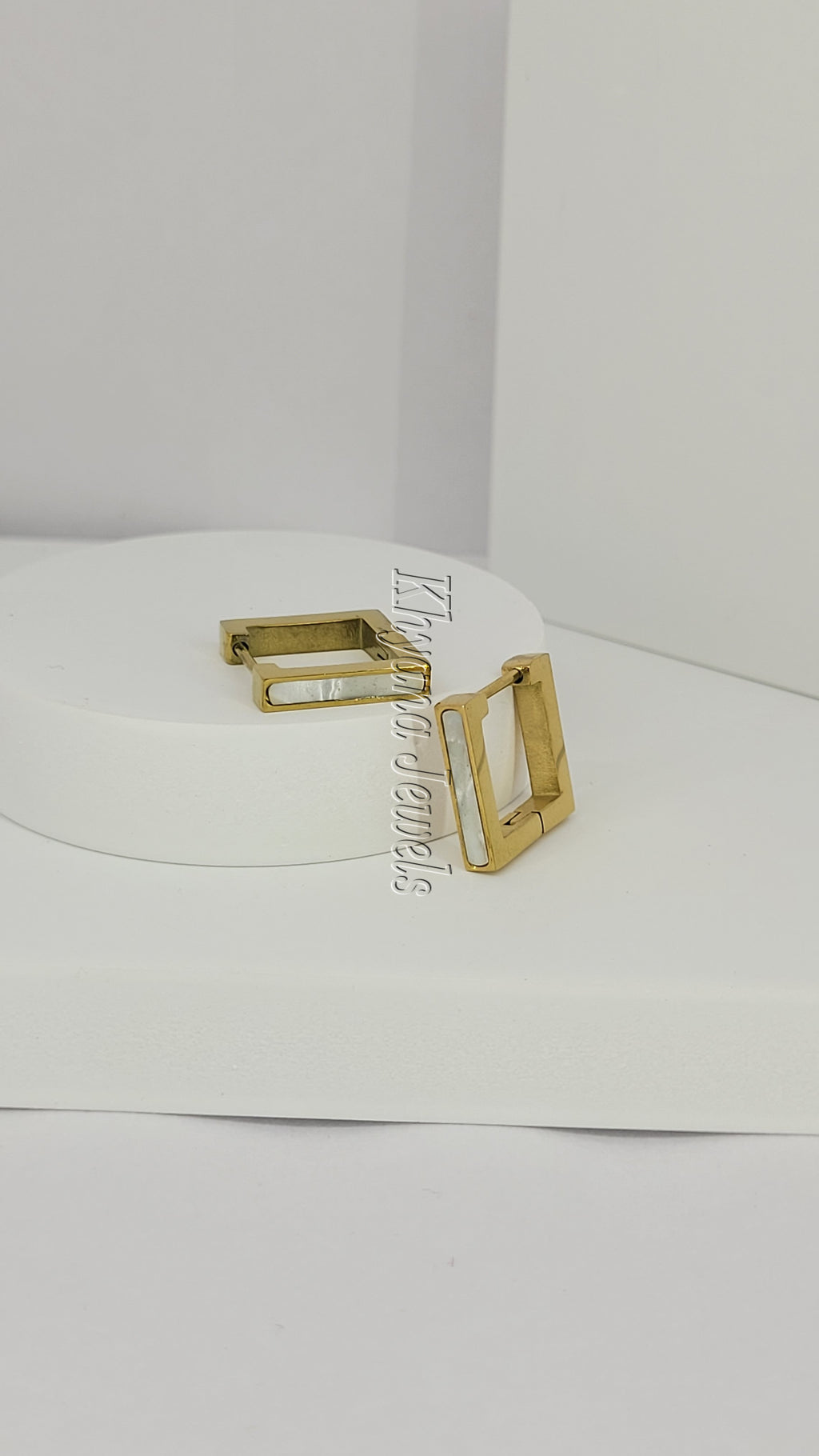 Contemporary White Inlay Gold Plated Anti-Tarnish Hoops