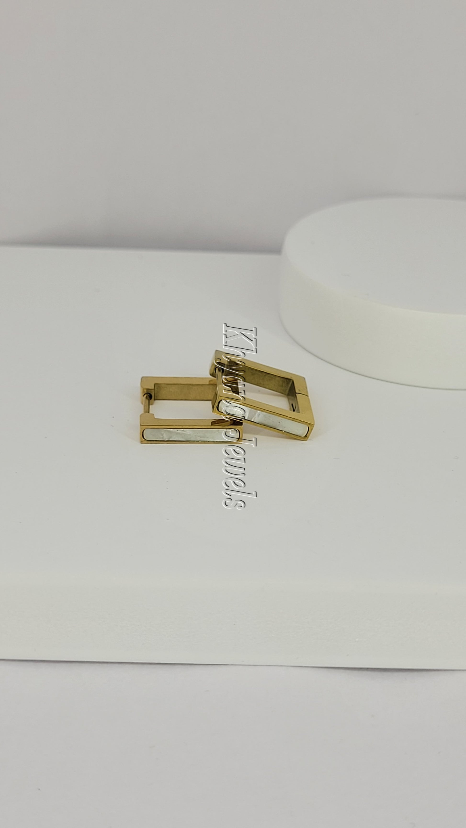 Contemporary White Inlay Gold Plated Anti-Tarnish Hoops