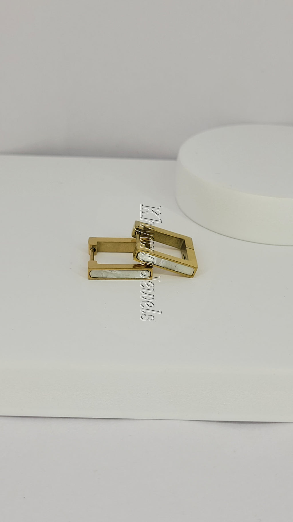 Contemporary White Inlay Gold Plated Anti-Tarnish Hoops